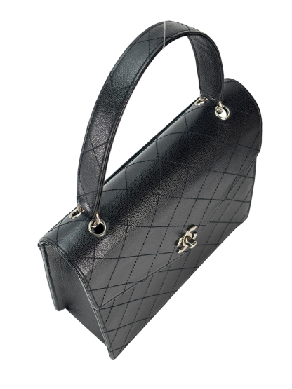 CHANEL - Black Caviar Matelasse Classic Grained Handbag Bag Silver Hardware