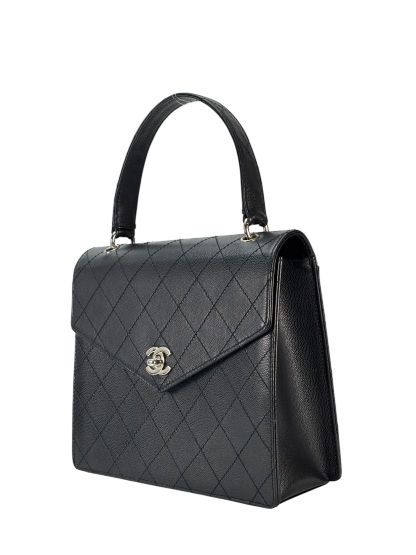 CHANEL - Black Caviar Matelasse Classic Grained Handbag Bag Silver Hardware