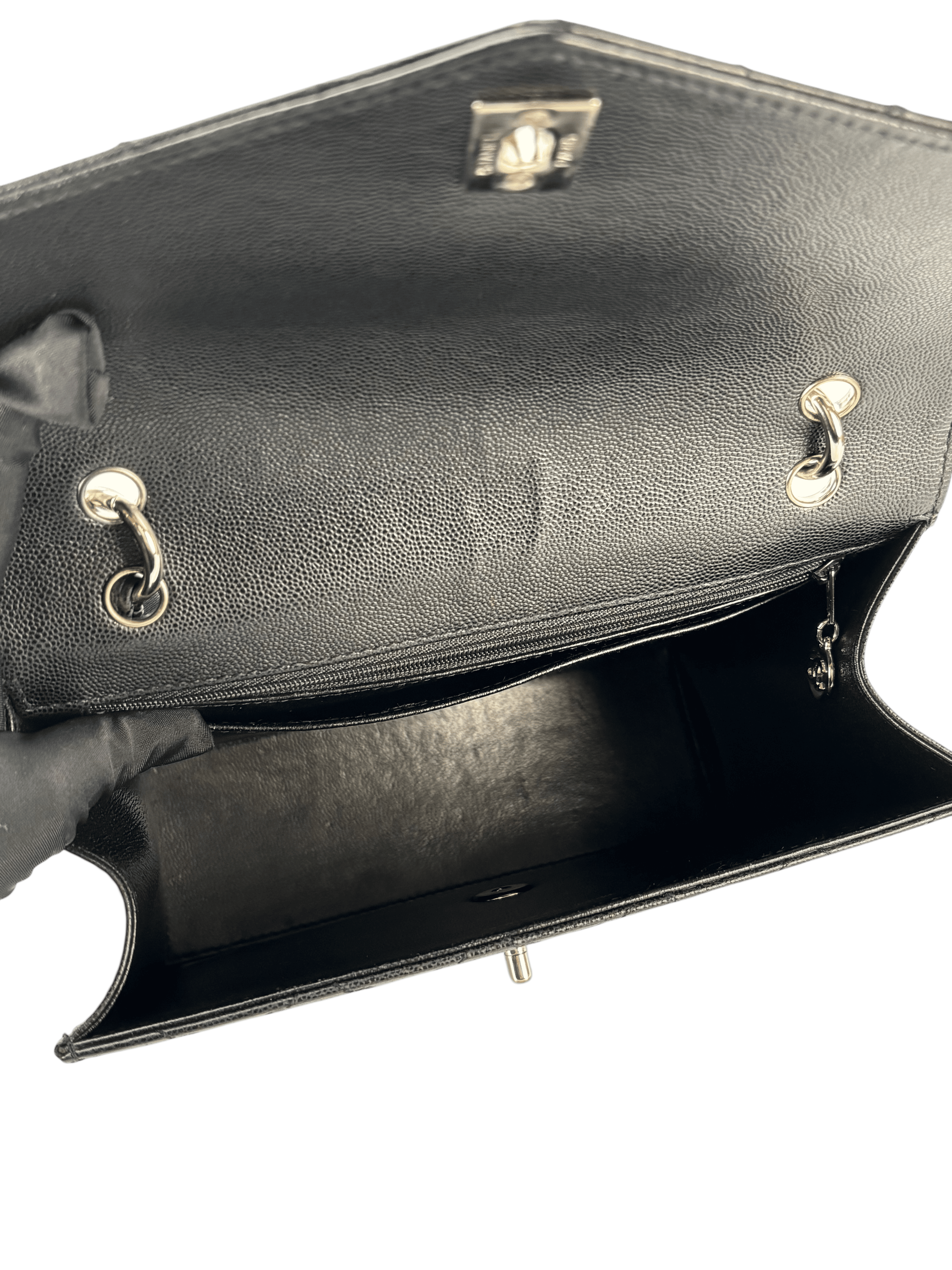 CHANEL - Black Caviar Matelasse Classic Grained Handbag Bag Silver Hardware