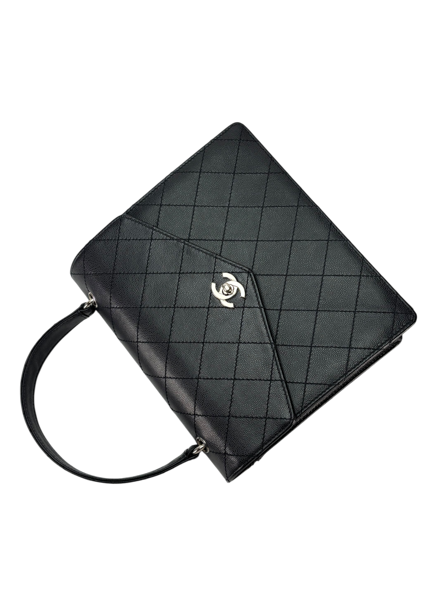 CHANEL - Black Caviar Matelasse Classic Grained Handbag Bag Silver Hardware