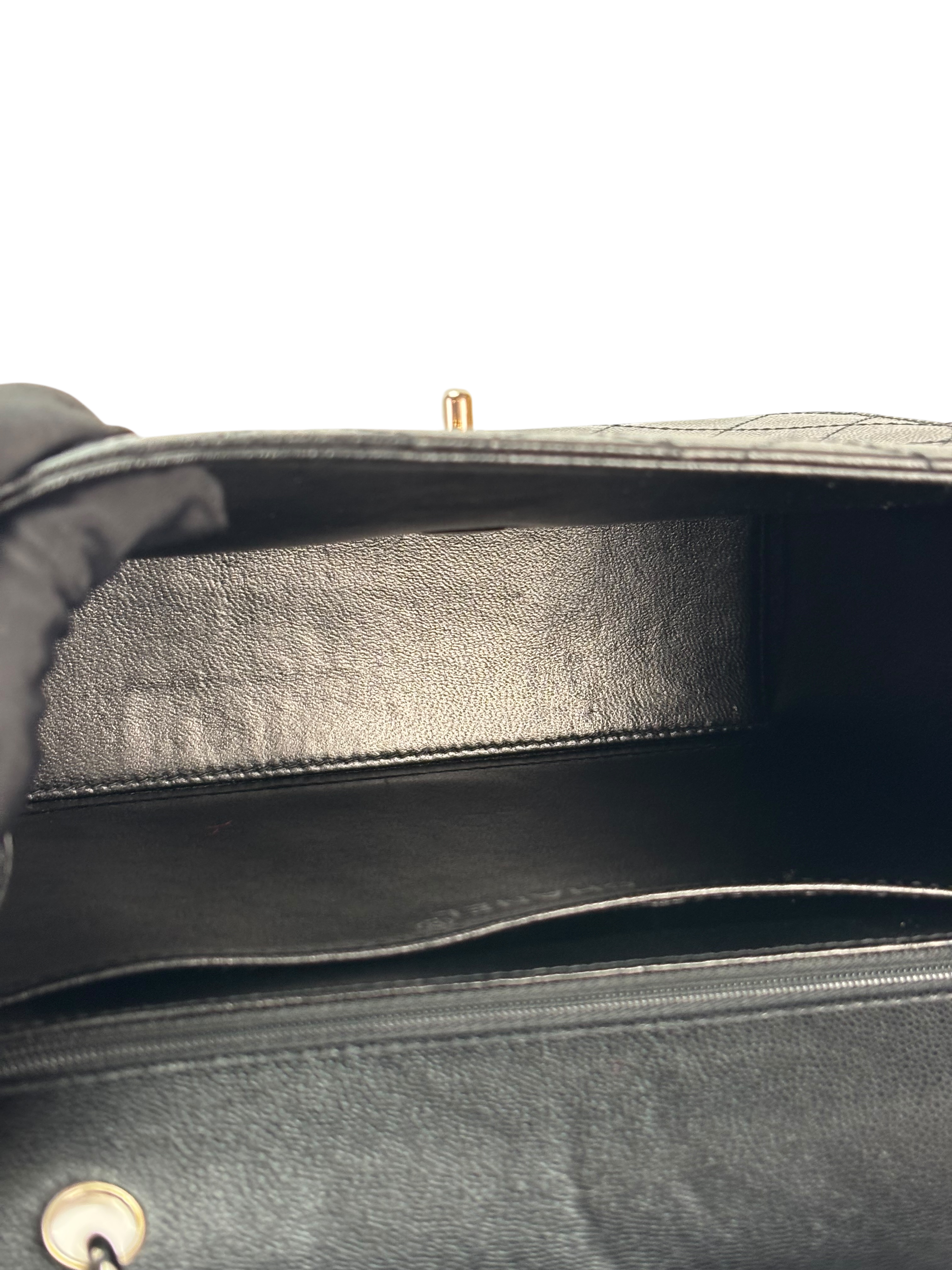 CHANEL - Black Caviar Matelasse Classic Grained Handbag Bag Silver Hardware