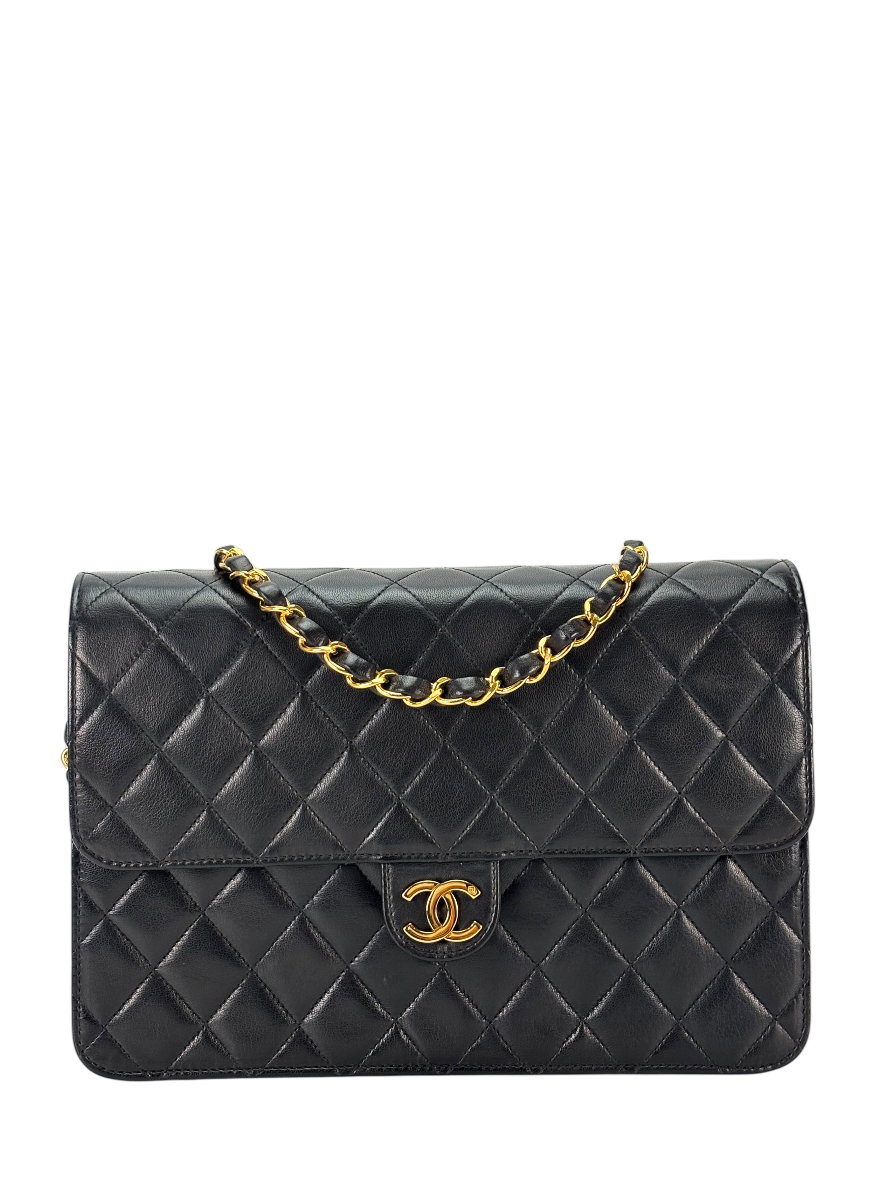 CHANEL - Black Lambskin Turnlock Small Half Flap Shoulder Gold Hardware