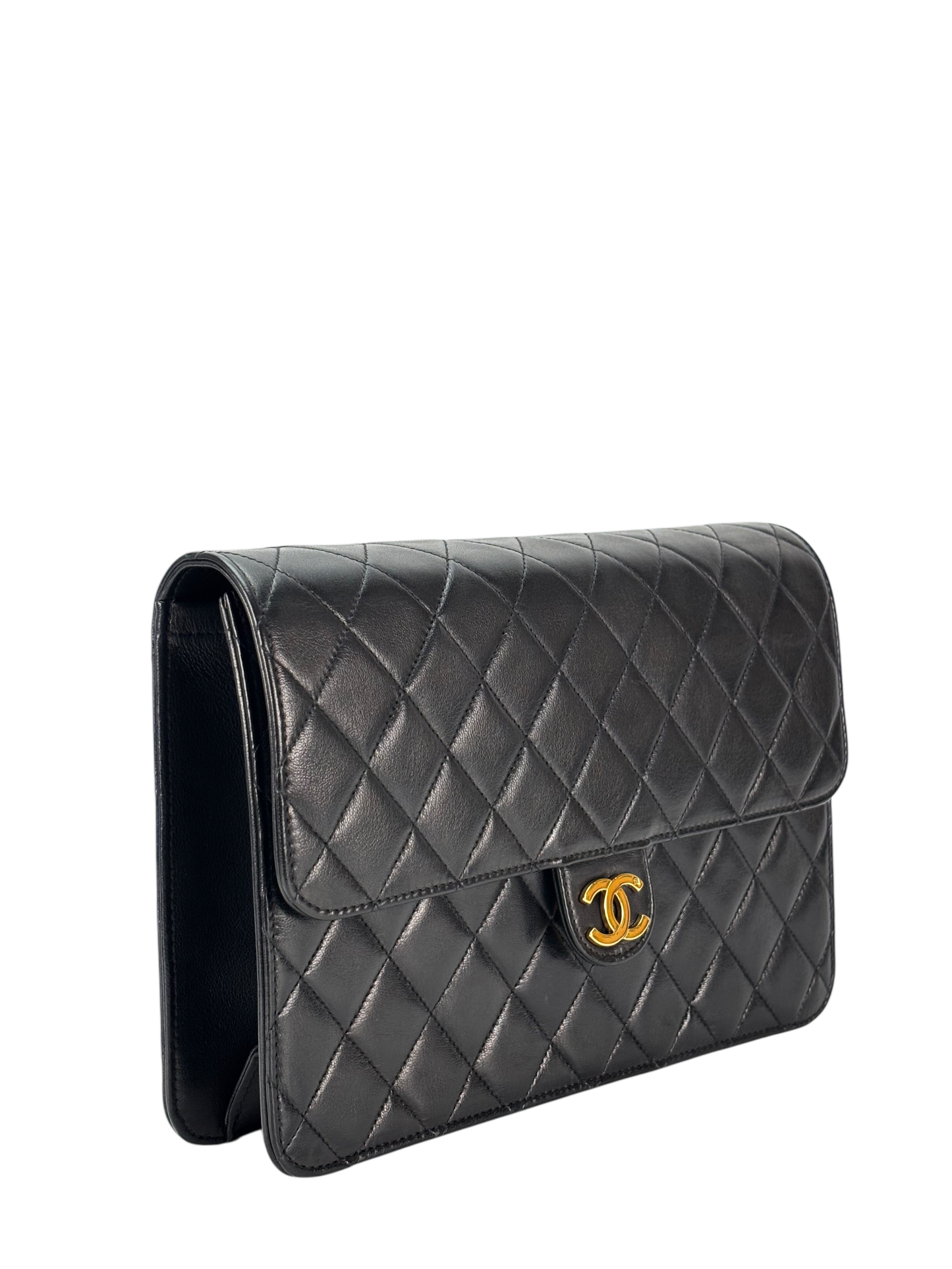 CHANEL - Black Lambskin Turnlock Small Half Flap Shoulder Gold Hardware