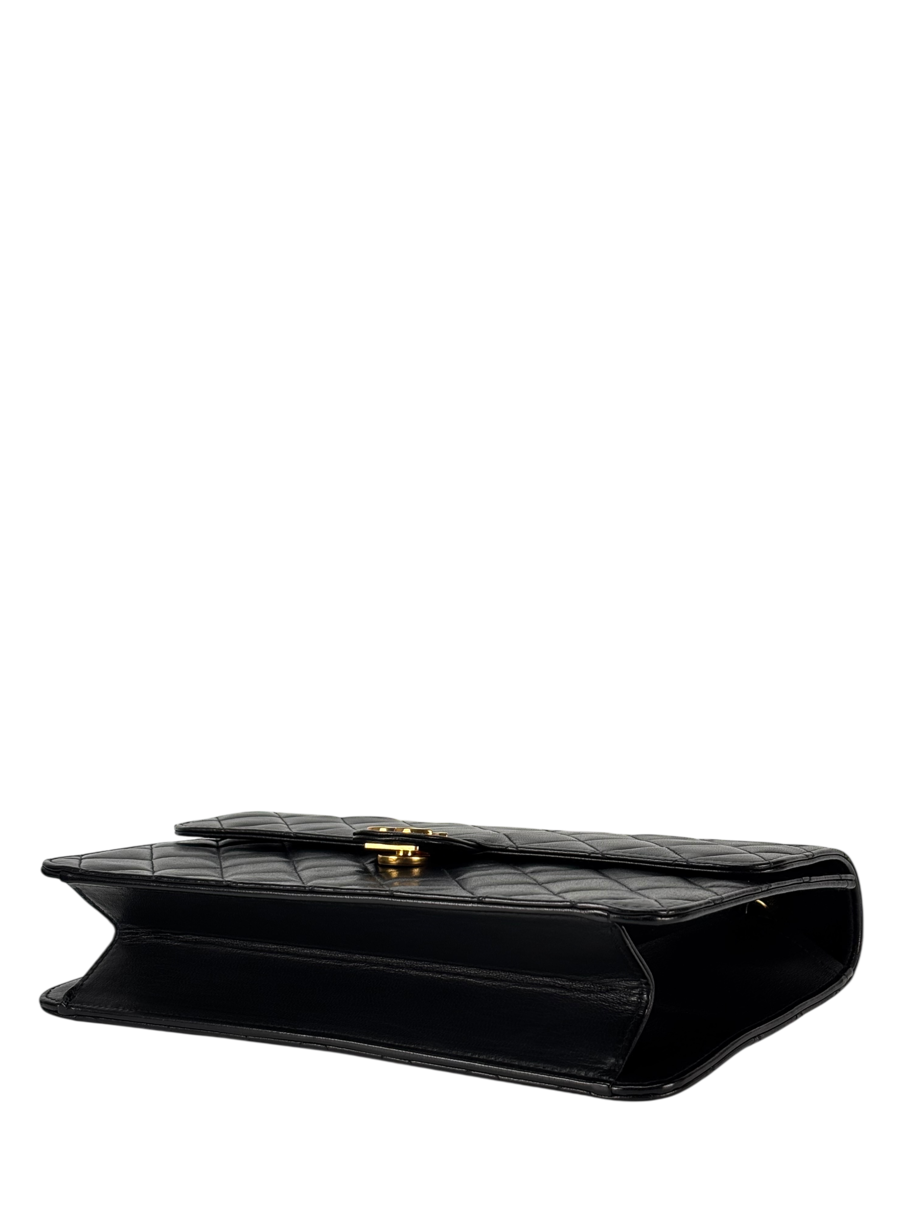CHANEL - Black Lambskin Turnlock Small Half Flap Shoulder Gold Hardware