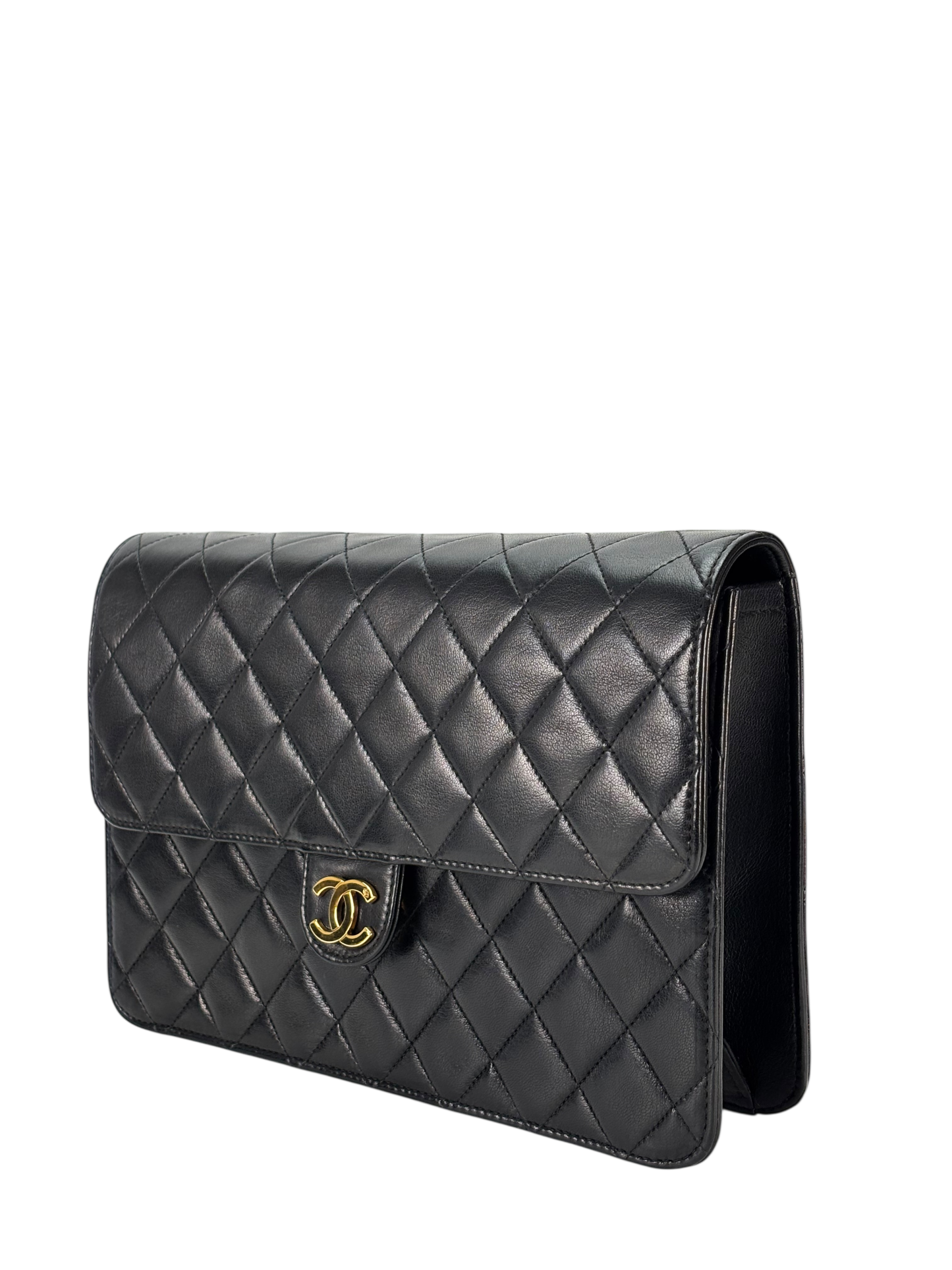 CHANEL - Black Lambskin Turnlock Small Half Flap Shoulder Gold Hardware