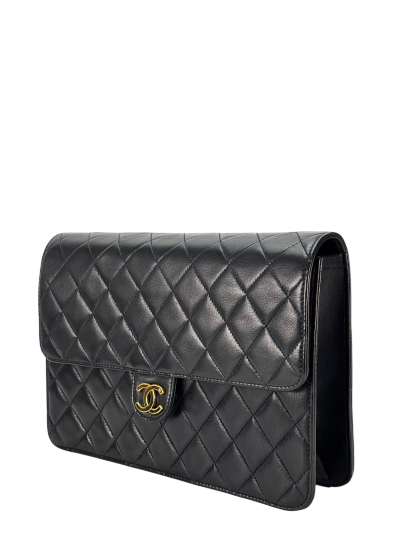 CHANEL - Black Lambskin Turnlock Small Half Flap Shoulder Gold Hardware