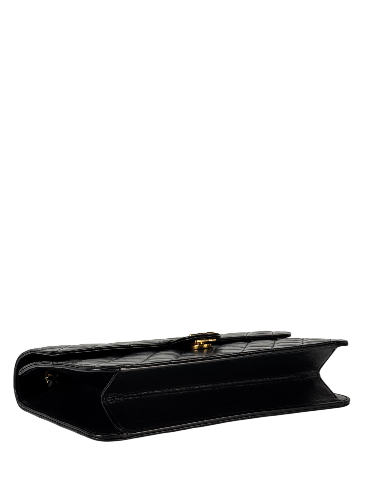 CHANEL - Black Lambskin Turnlock Small Half Flap Shoulder Gold Hardware