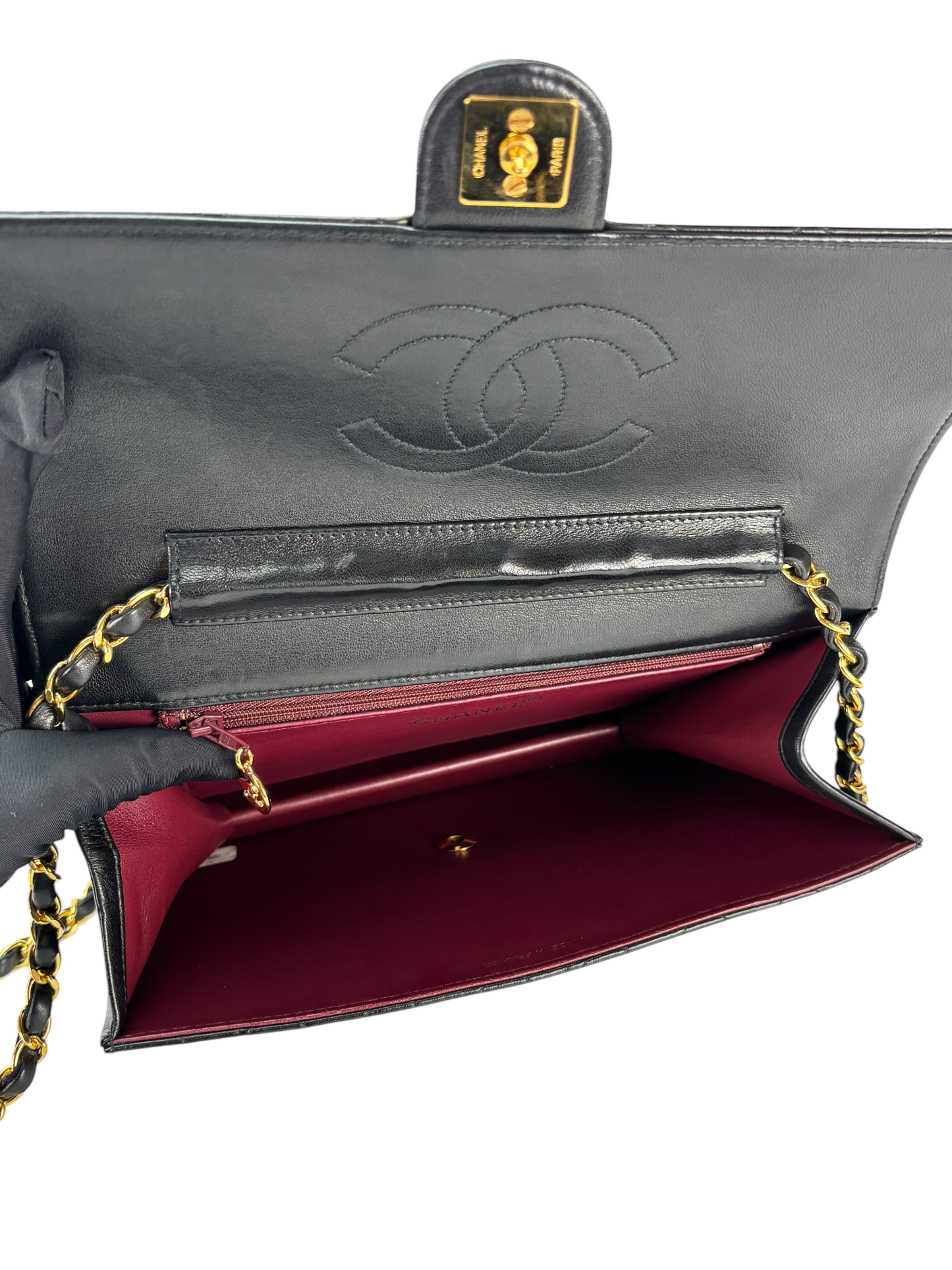 CHANEL - Black Lambskin Turnlock Small Half Flap Shoulder Gold Hardware