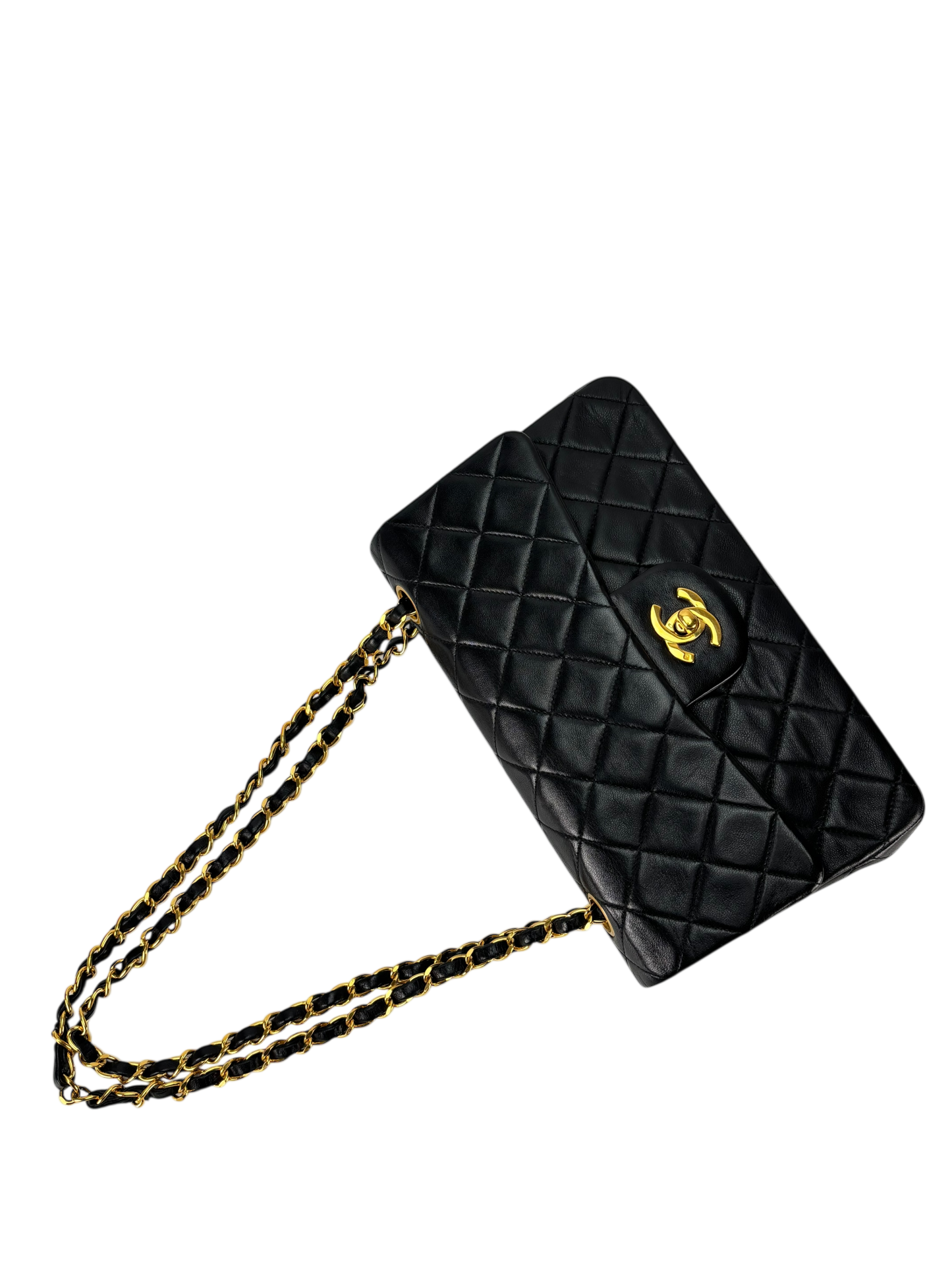 CHANEL - Small Classic Double Flap Bag Black Gold Hardware (CF23)