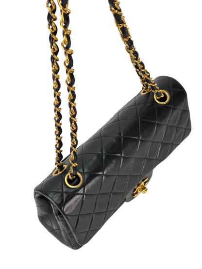 CHANEL - Small Classic Double Flap Bag Black Gold Hardware (CF23)