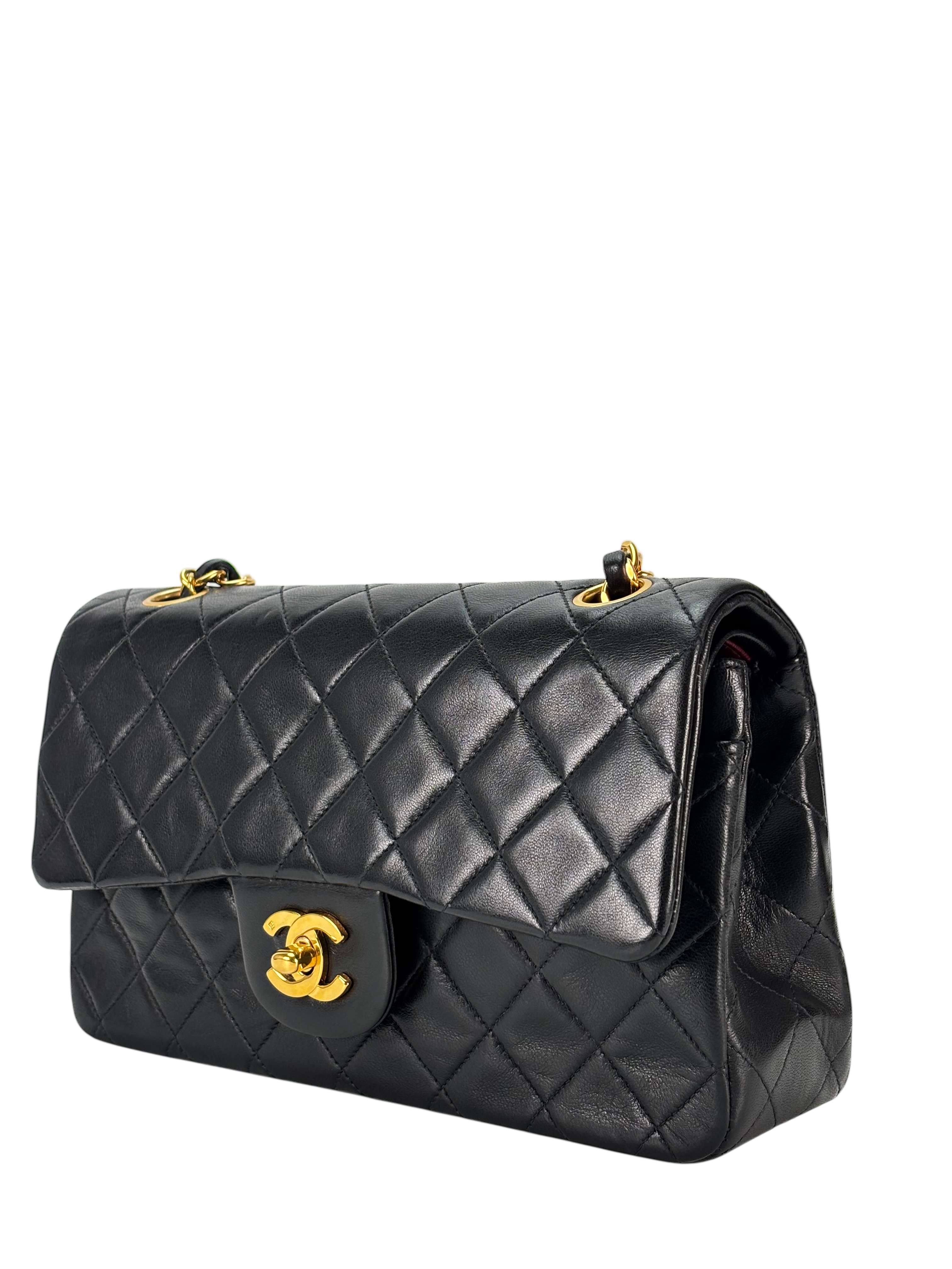 CHANEL - Small Classic Double Flap Bag Black Gold Hardware (CF23)