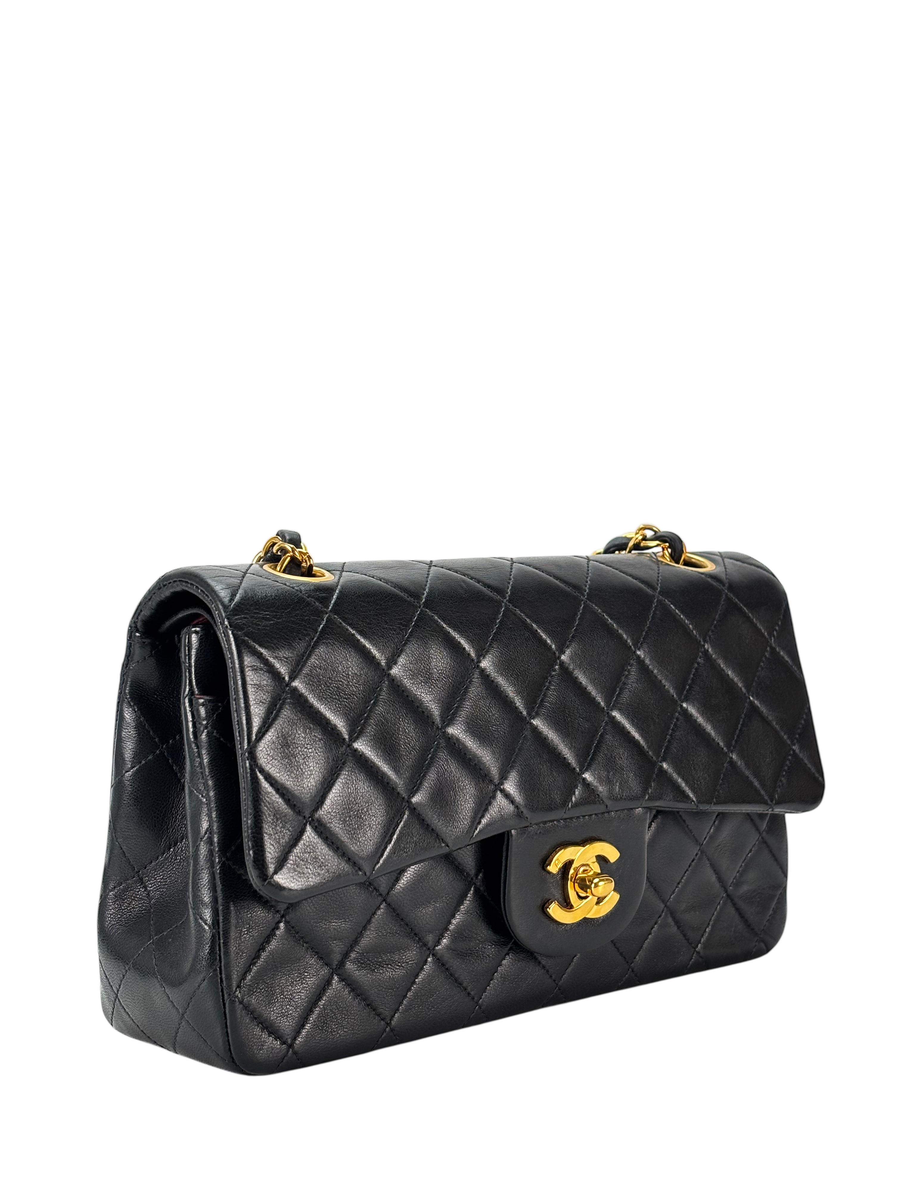 CHANEL - Small Classic Double Flap Bag Black Gold Hardware (CF23)