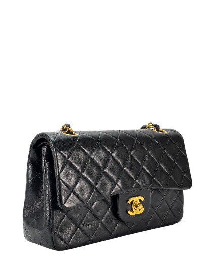 CHANEL - Small Classic Double Flap Bag Black Gold Hardware (CF23)