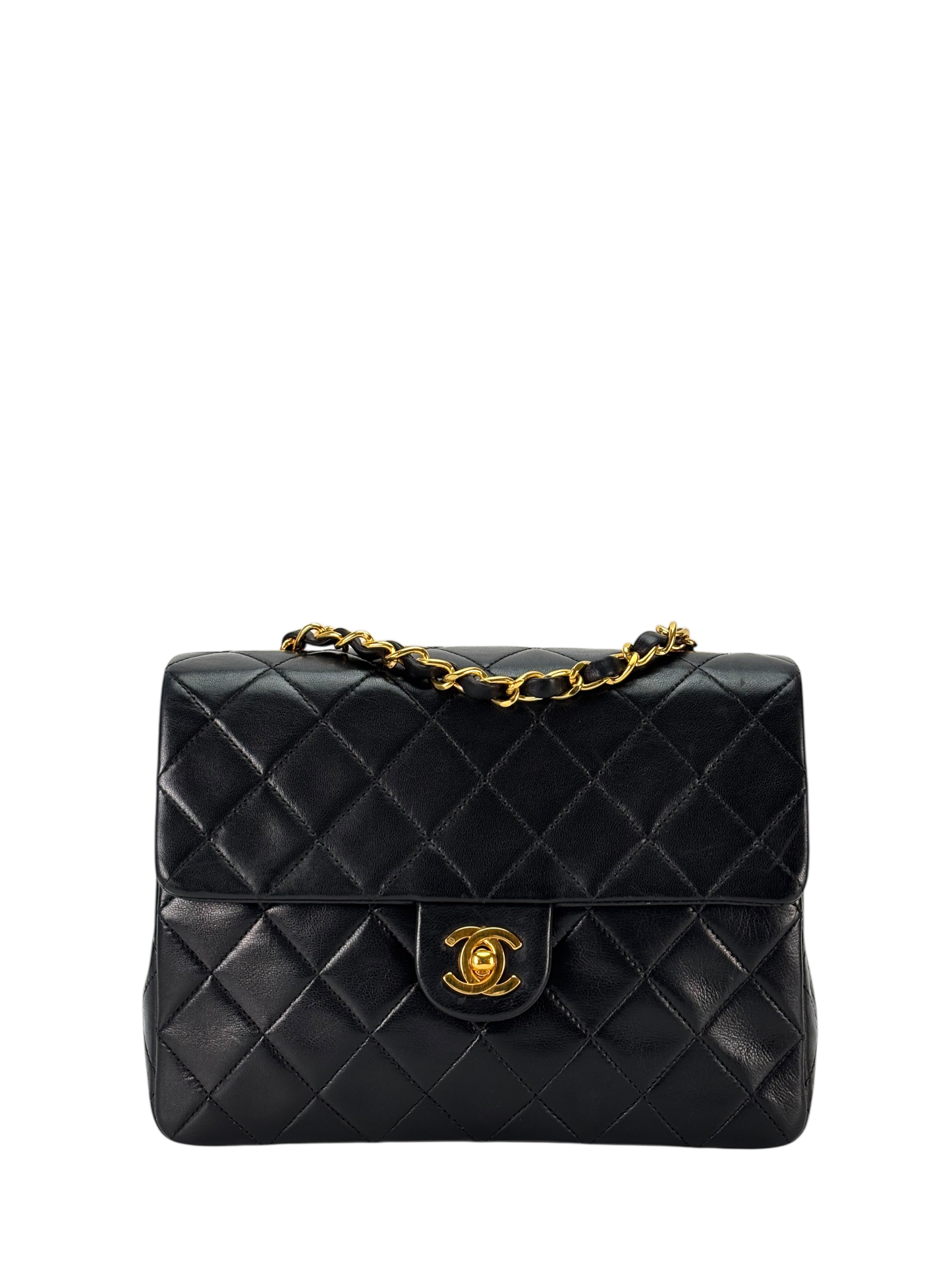 CHANEL - Mini Matlasse 20 Lambskin Single Flap Single Chain Bag Black Gold Hardware