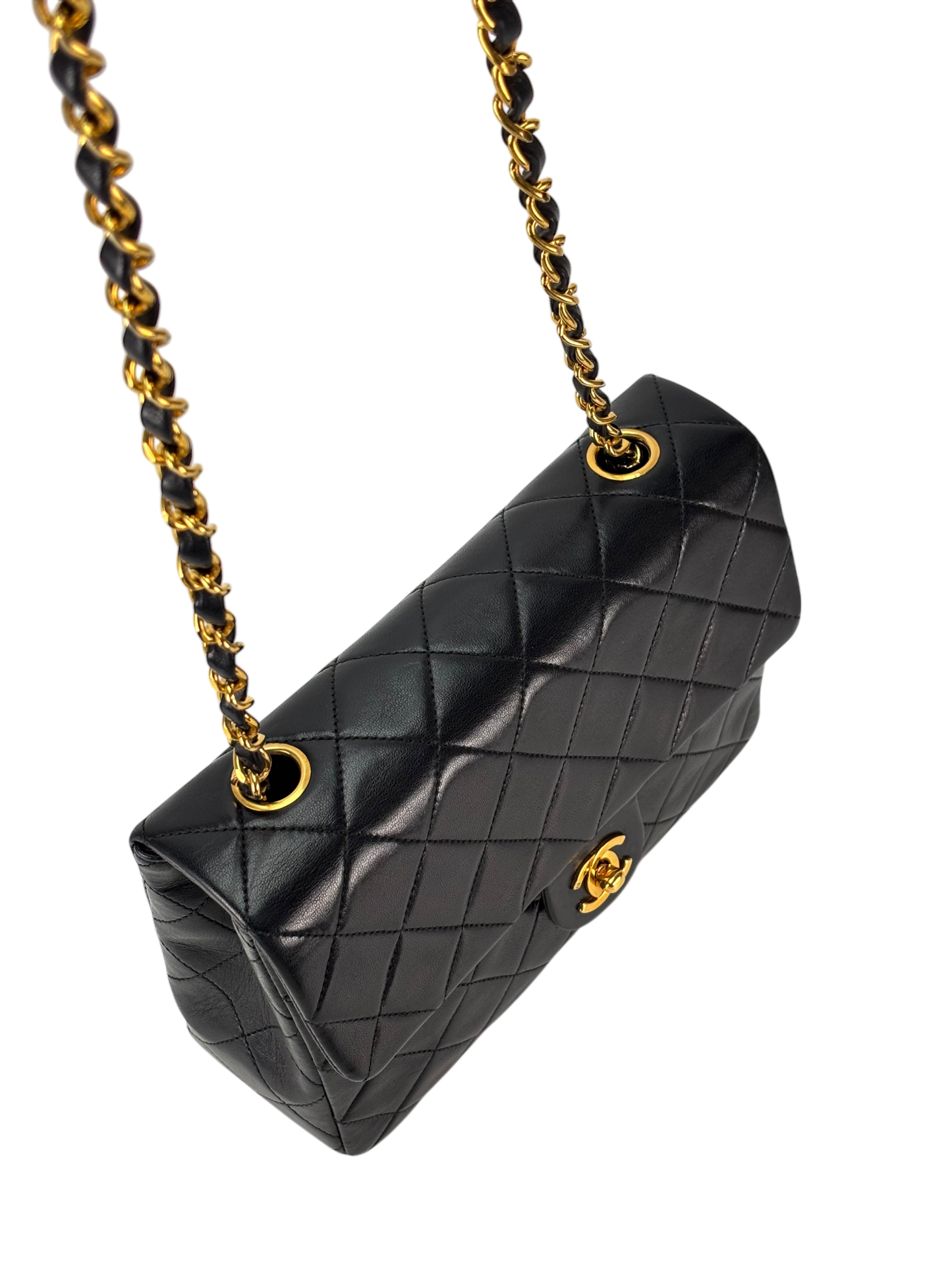 CHANEL - Mini Matlasse 20 Lambskin Single Flap Single Chain Bag Black Gold Hardware