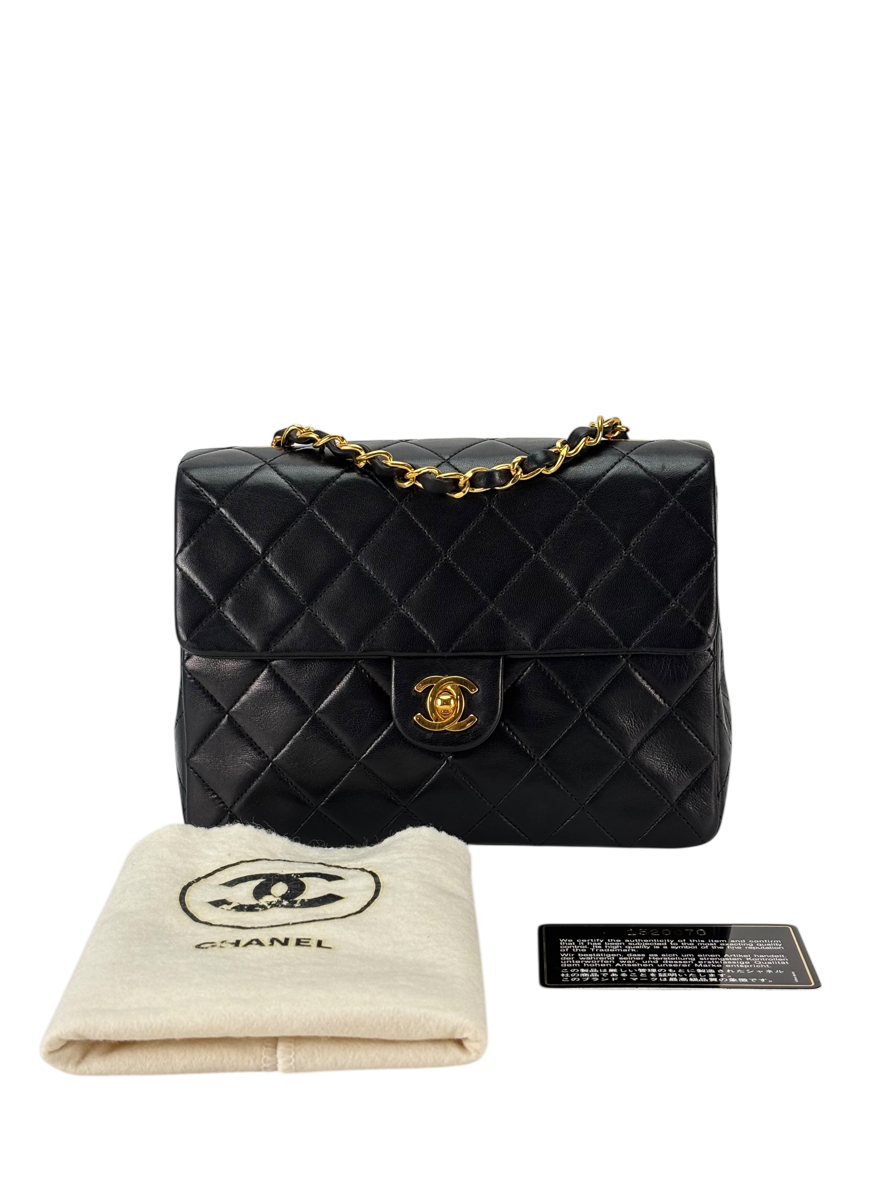 CHANEL - Mini Matlasse 20 Lambskin Single Flap Single Chain Bag Black Gold Hardware