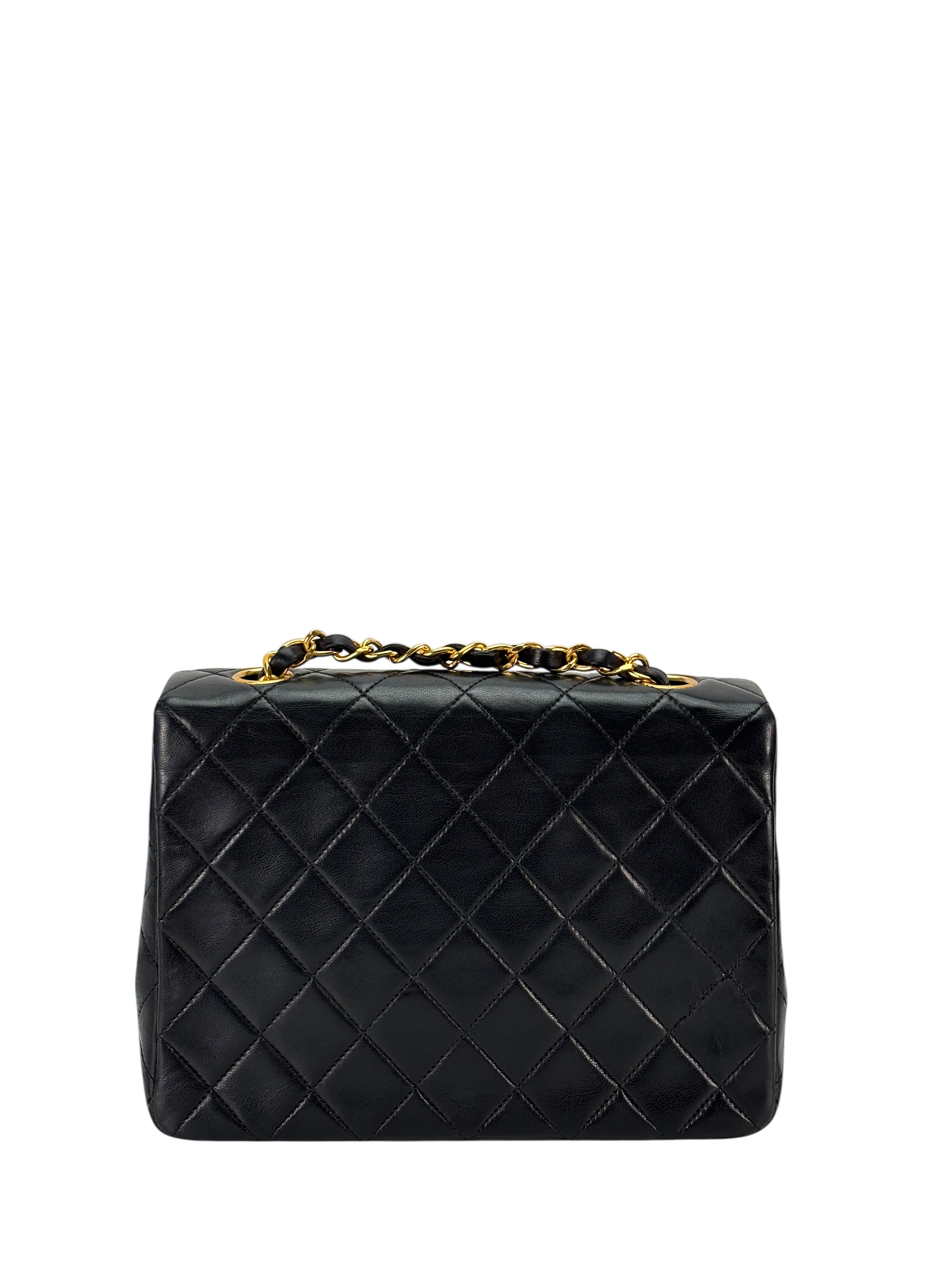 CHANEL - Mini Matlasse 20 Lambskin Single Flap Single Chain Bag Black Gold Hardware