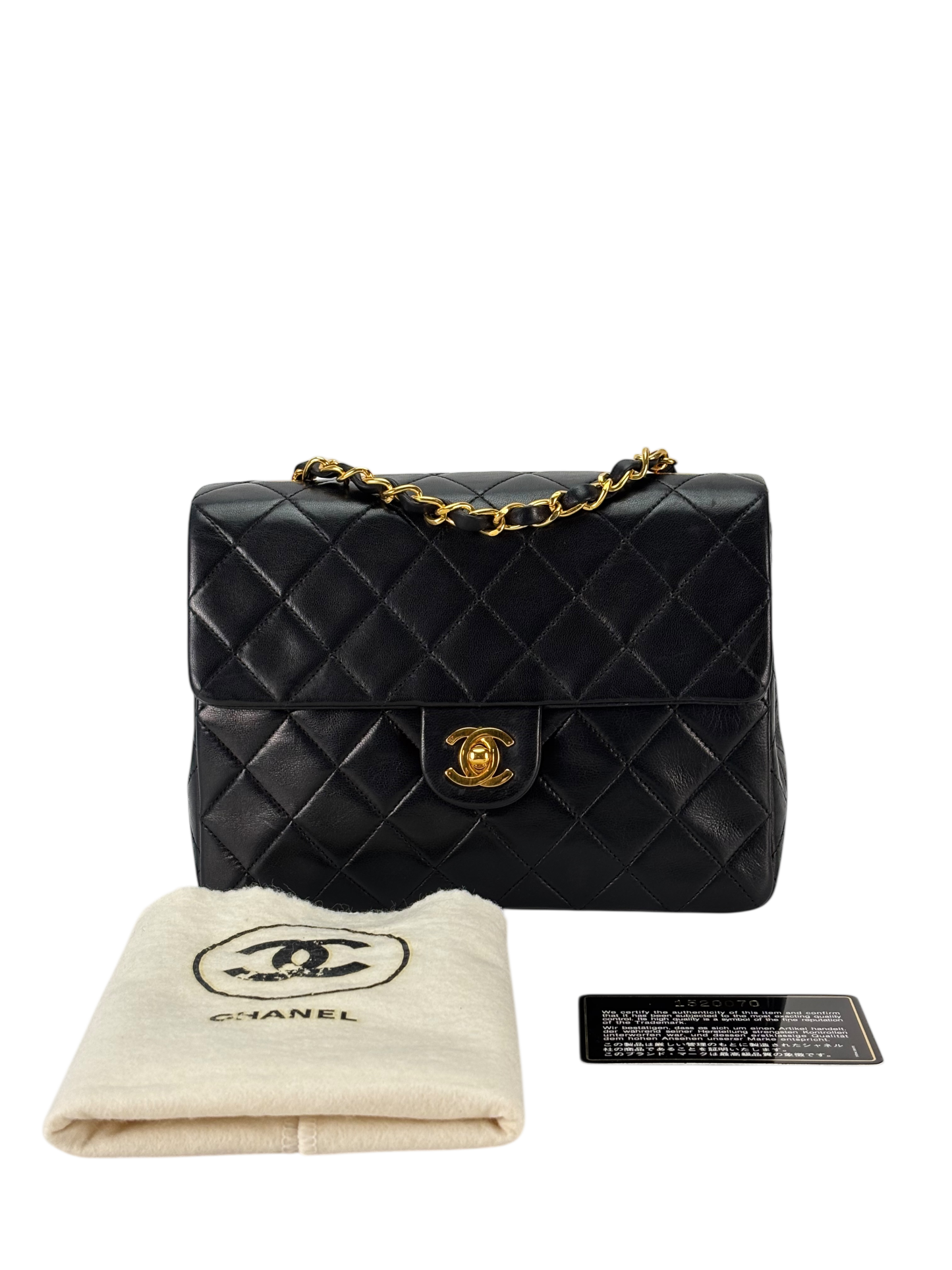 CHANEL - Mini Matlasse 20 Lambskin Single Flap Single Chain Bag Black Gold Hardware