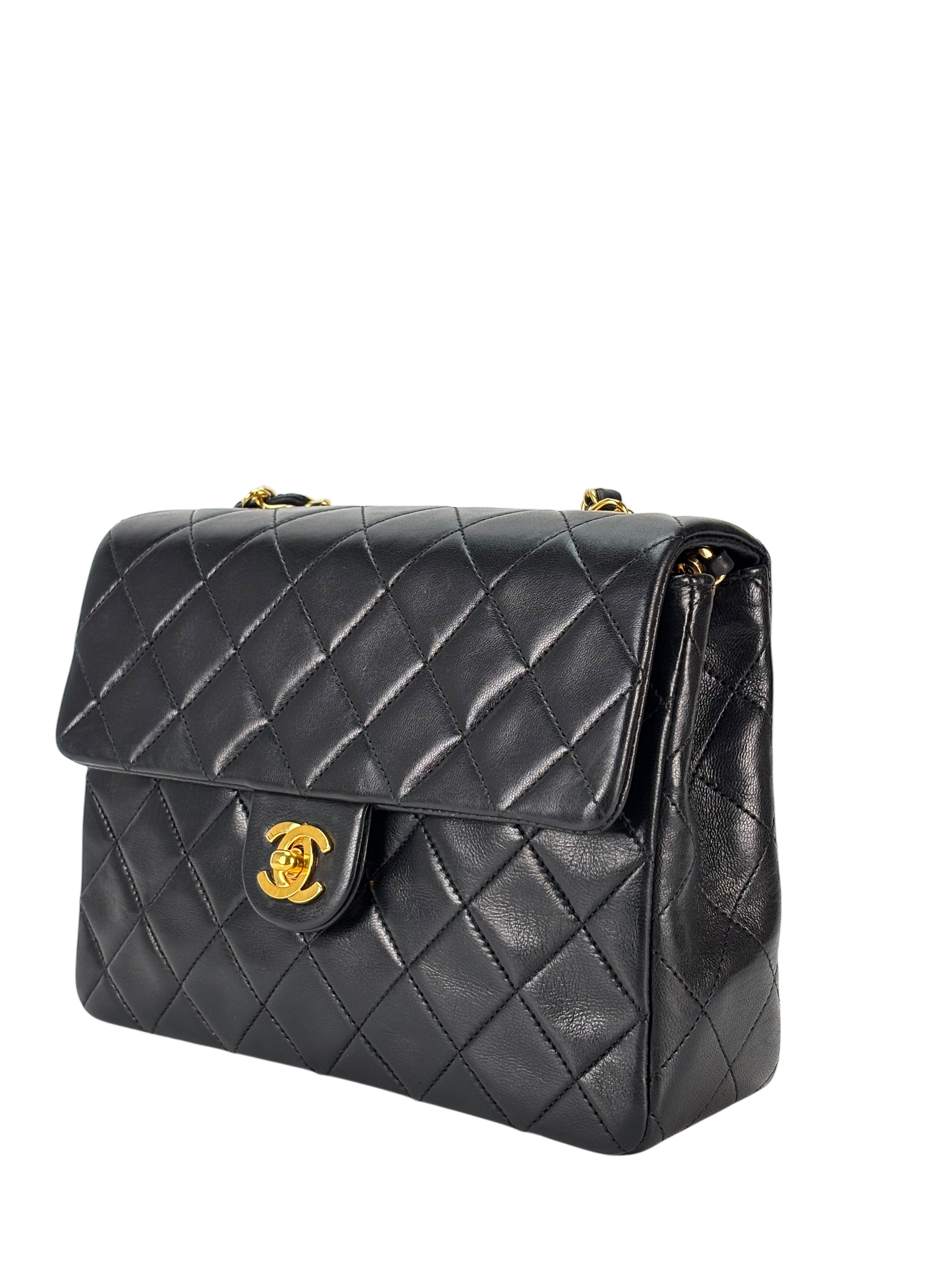 CHANEL - Mini Matlasse 20 Lambskin Single Flap Single Chain Bag Black Gold Hardware