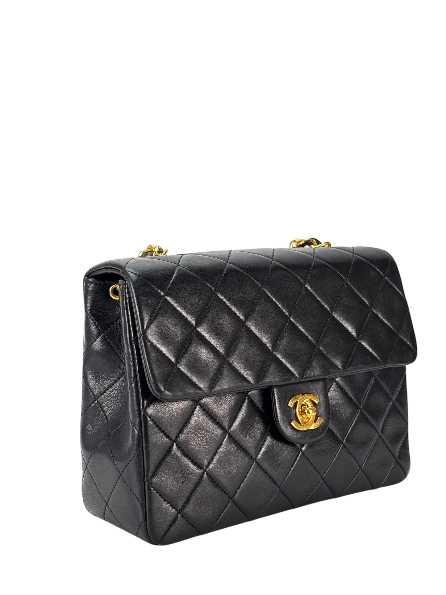 CHANEL - Mini Matlasse 20 Lambskin Single Flap Single Chain Bag Black Gold Hardware