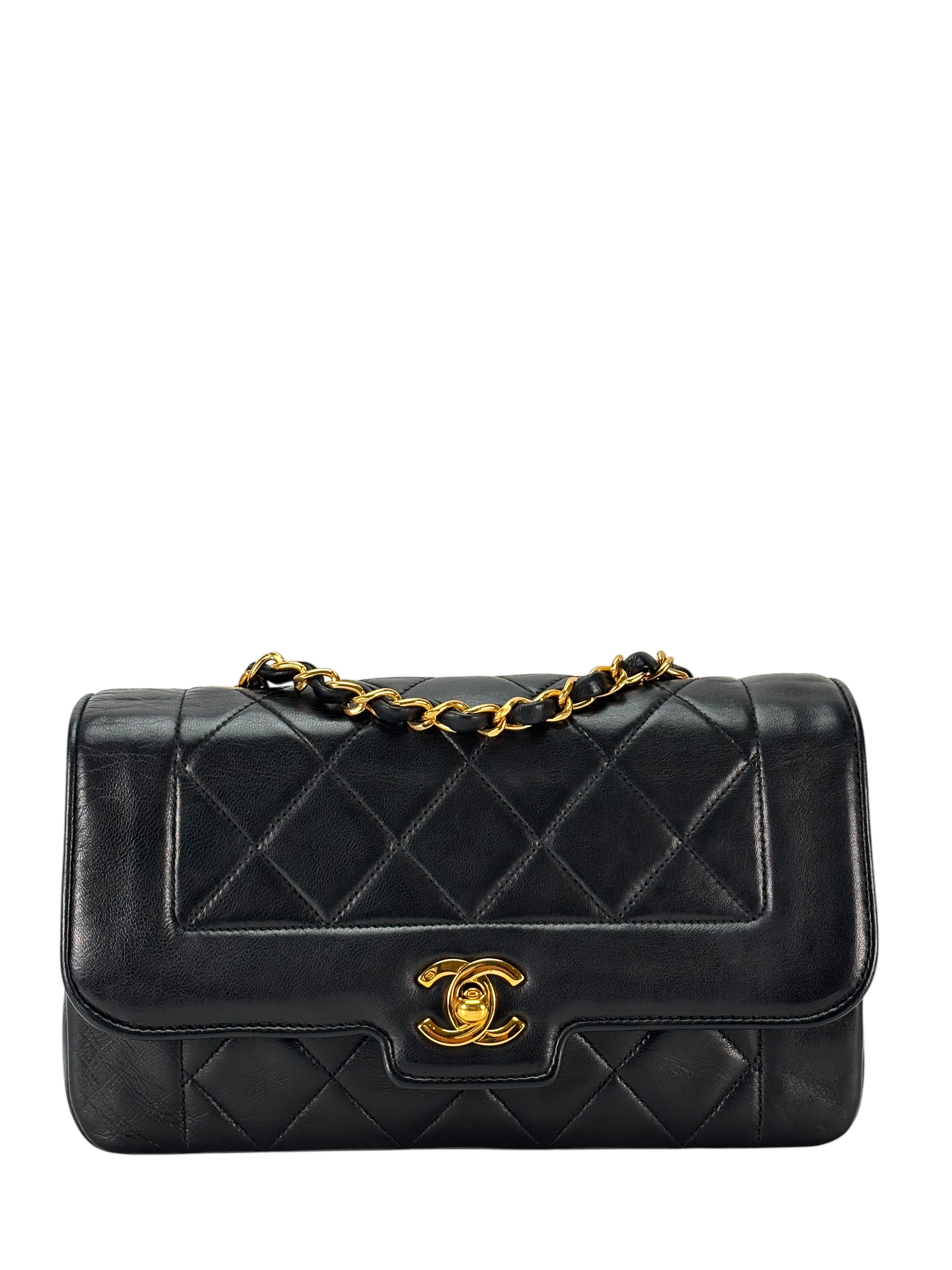 CHANEL - Black Lambskin Matelasse Single Flap Chain Bag Gold Hardware