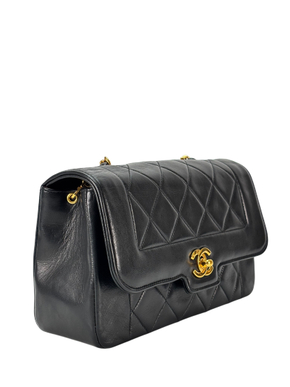 CHANEL - Black Lambskin Matelasse Single Flap Chain Bag Gold Hardware
