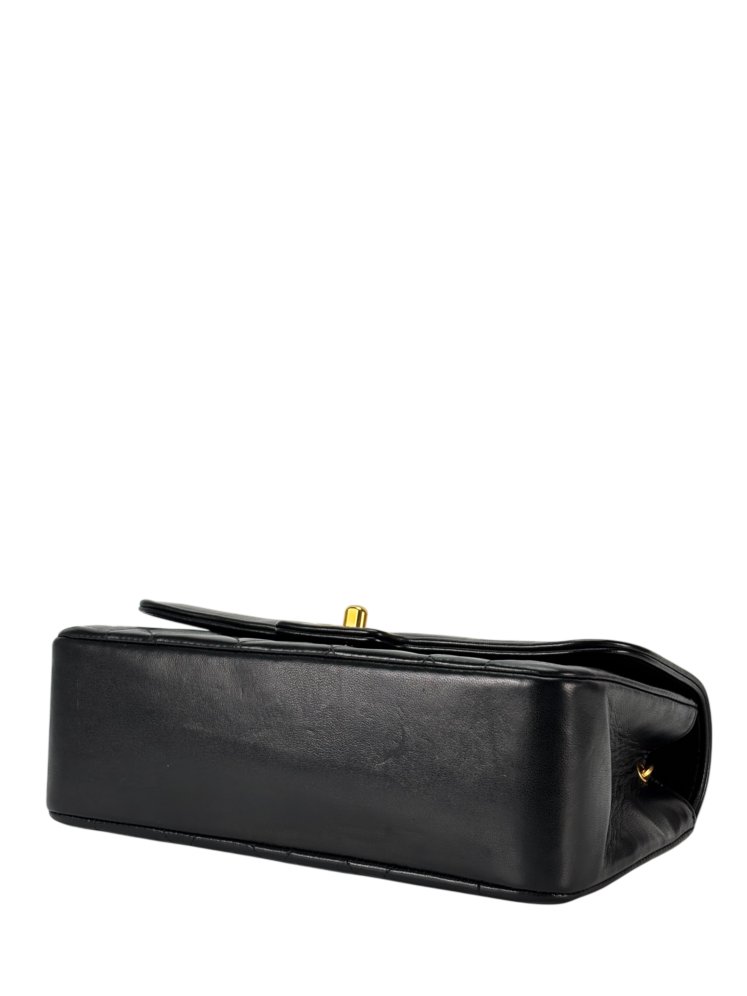 CHANEL - Black Lambskin Matelasse Single Flap Chain Bag Gold Hardware
