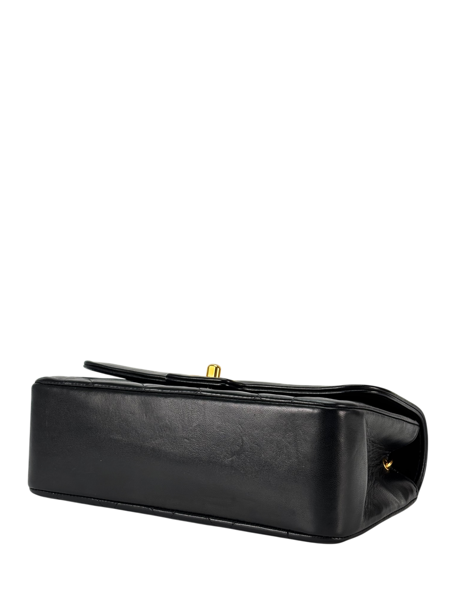 CHANEL - Black Lambskin Matelasse Single Flap Chain Bag Gold Hardware