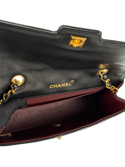 CHANEL - Black Lambskin Matelasse Single Flap Chain Bag Gold Hardware