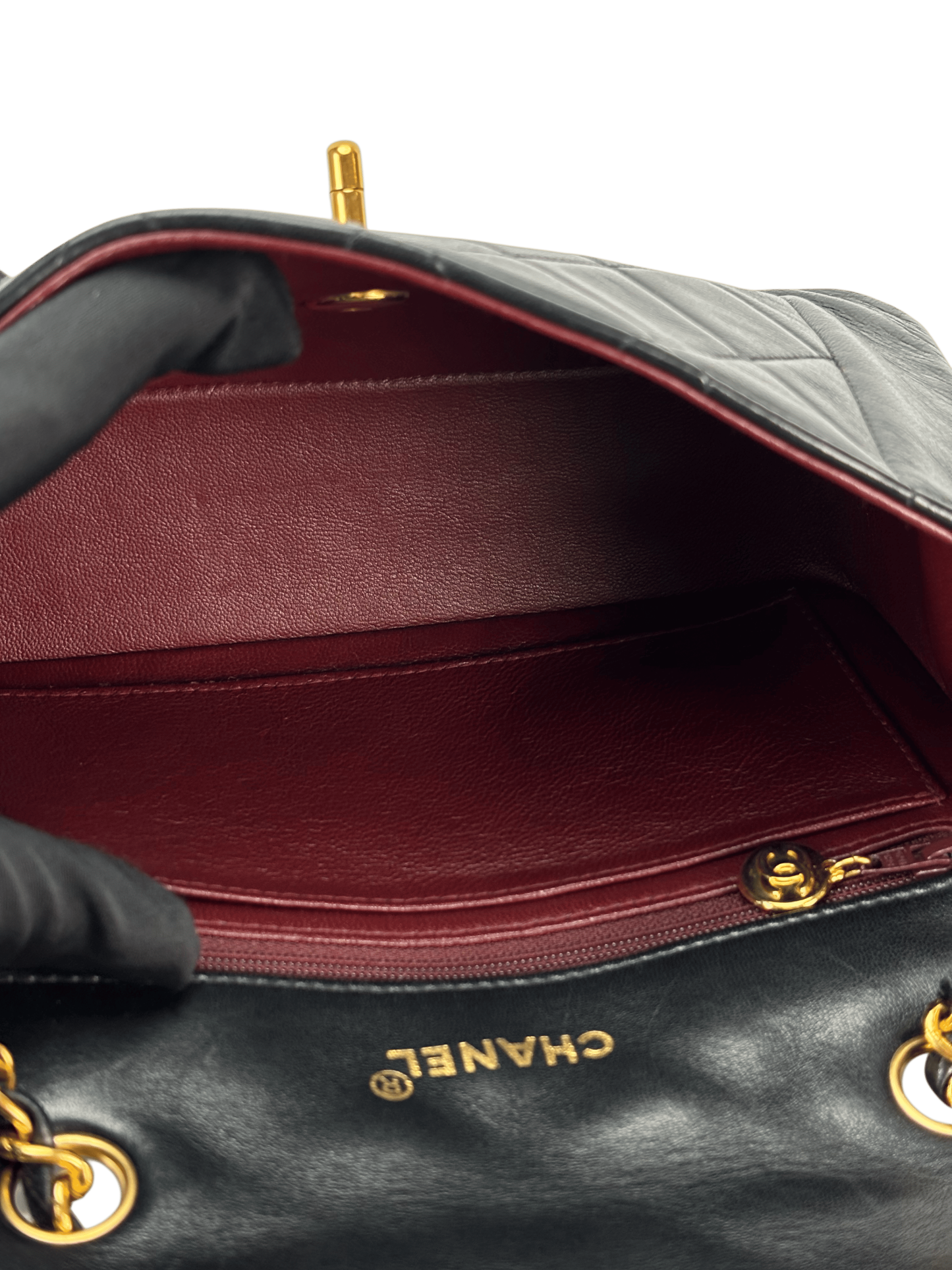 CHANEL - Black Lambskin Matelasse Single Flap Chain Bag Gold Hardware