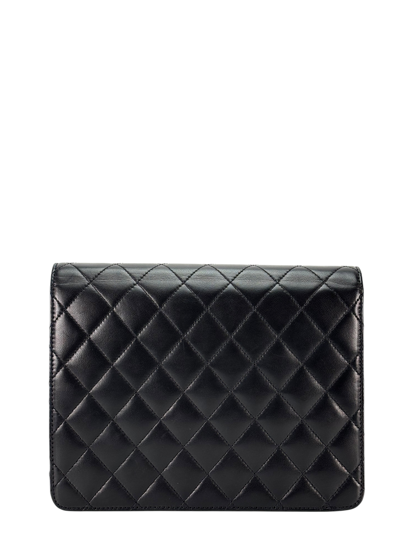 CHANEL - Black Lambskin Matelasse Pushlock Chain Shoulder Bag