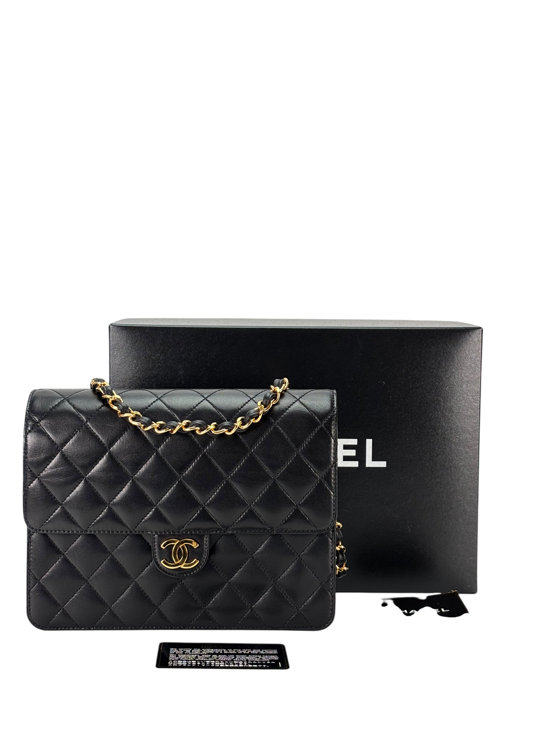 CHANEL - Black Lambskin Matelasse Pushlock Chain Shoulder Bag