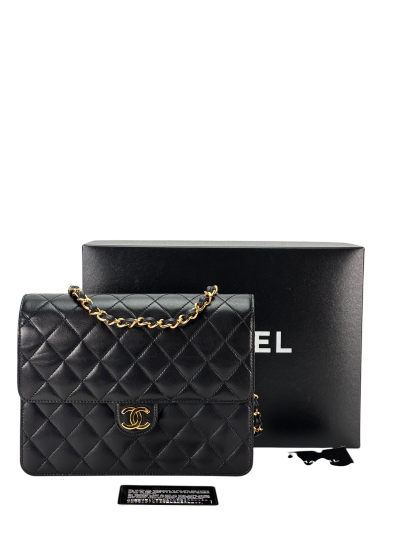 CHANEL - Black Lambskin Matelasse Pushlock Chain Shoulder Bag