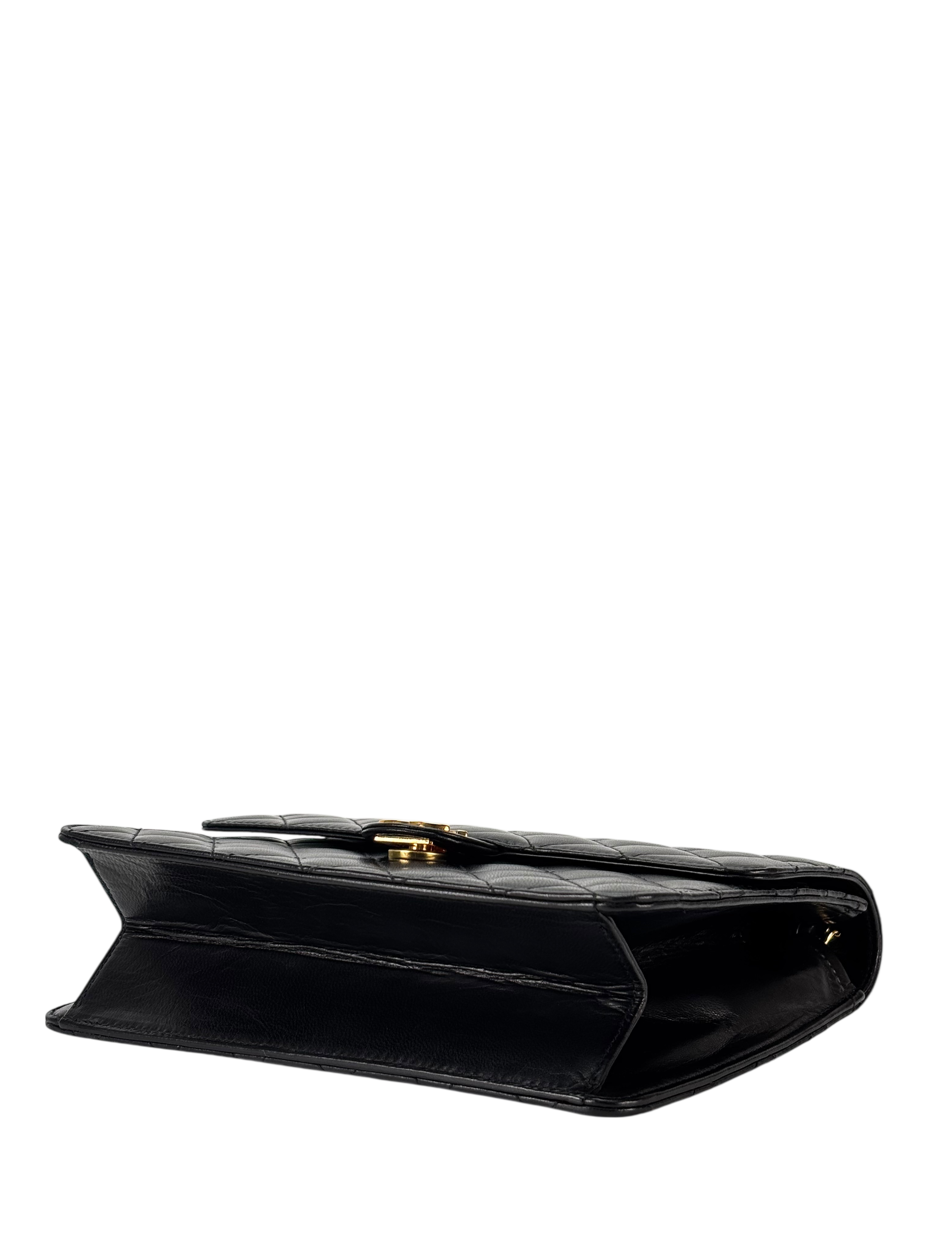 CHANEL - Black Lambskin Matelasse Pushlock Chain Shoulder Bag