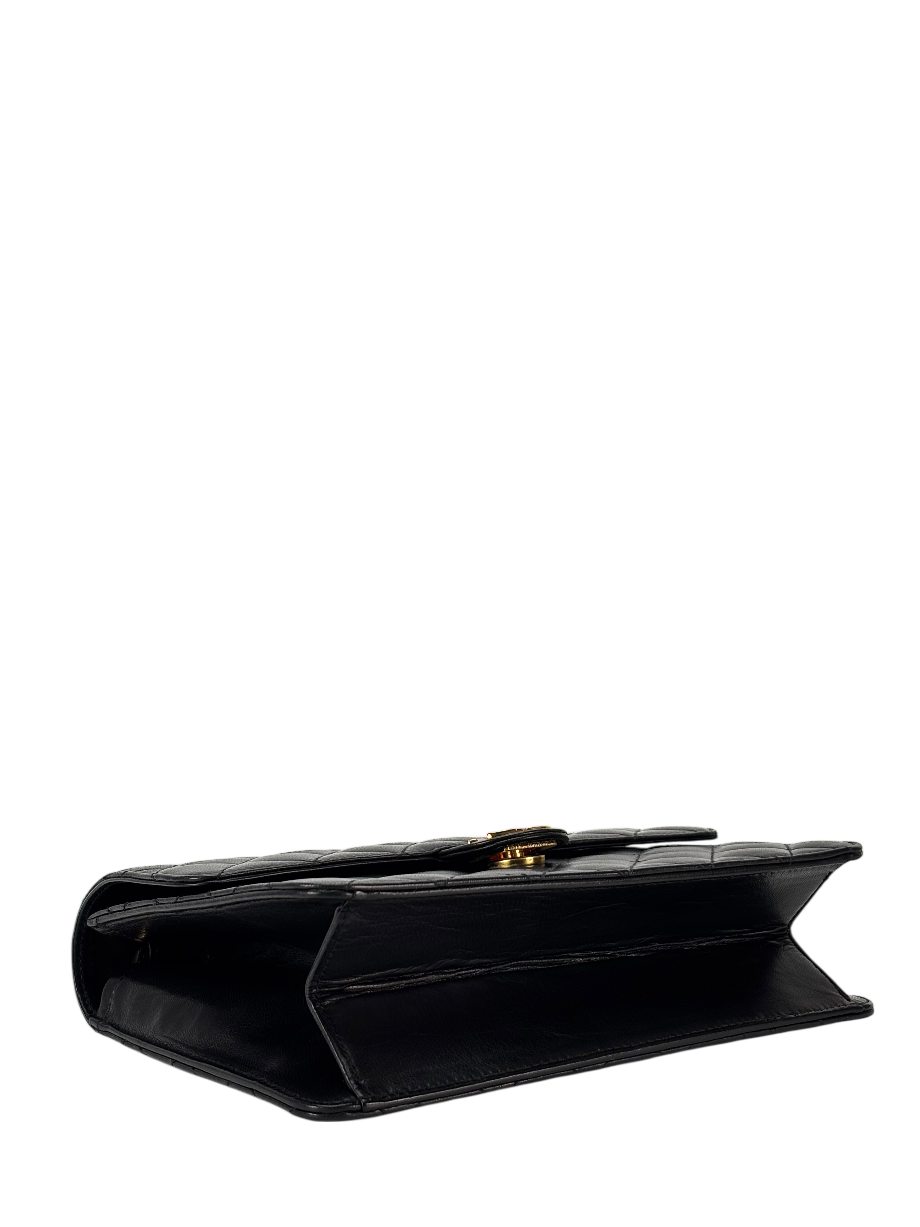 CHANEL - Black Lambskin Matelasse Pushlock Chain Shoulder Bag