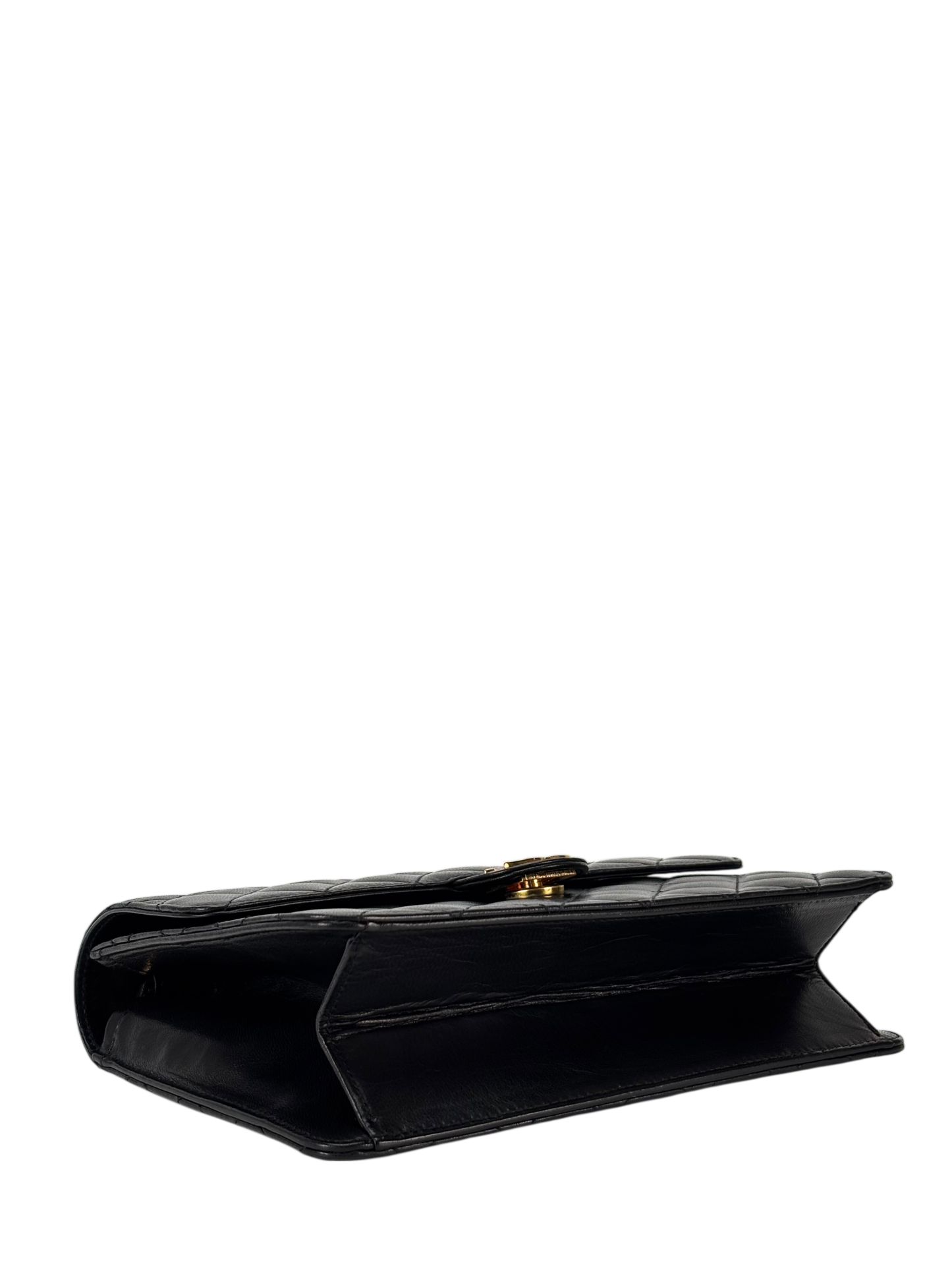 CHANEL - Black Lambskin Matelasse Pushlock Chain Shoulder Bag