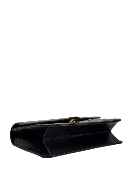 CHANEL - Black Lambskin Matelasse Pushlock Chain Shoulder Bag