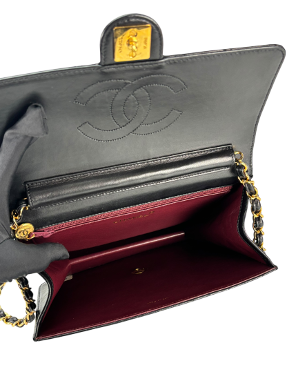 CHANEL - Black Lambskin Matelasse Pushlock Chain Shoulder Bag