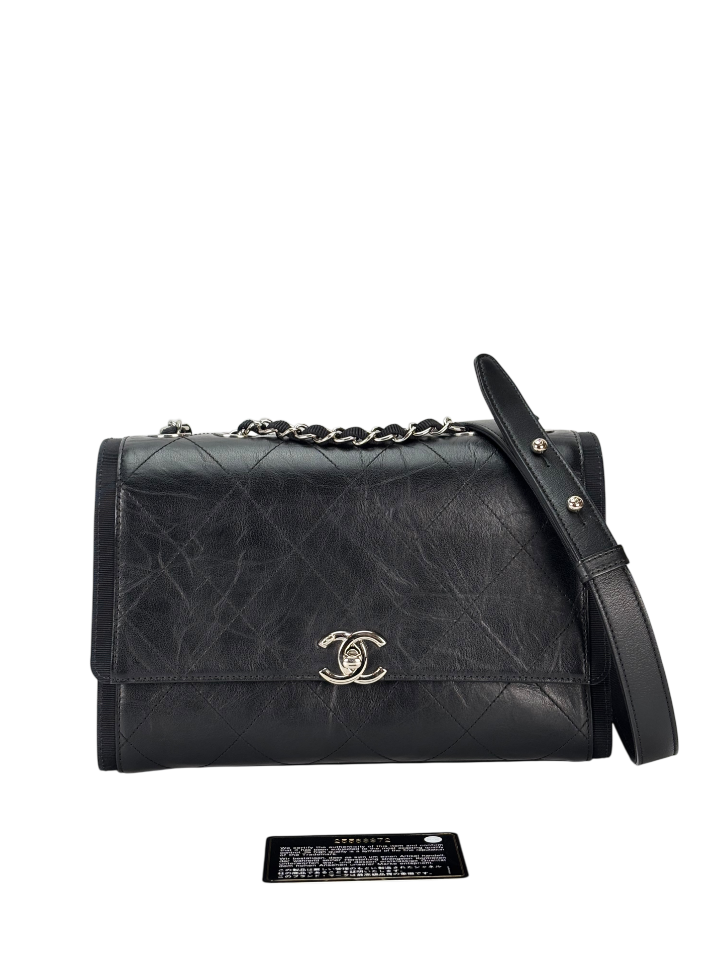 CHANEL - Black Calfskin Crumpled Calfskin Flap Bag 