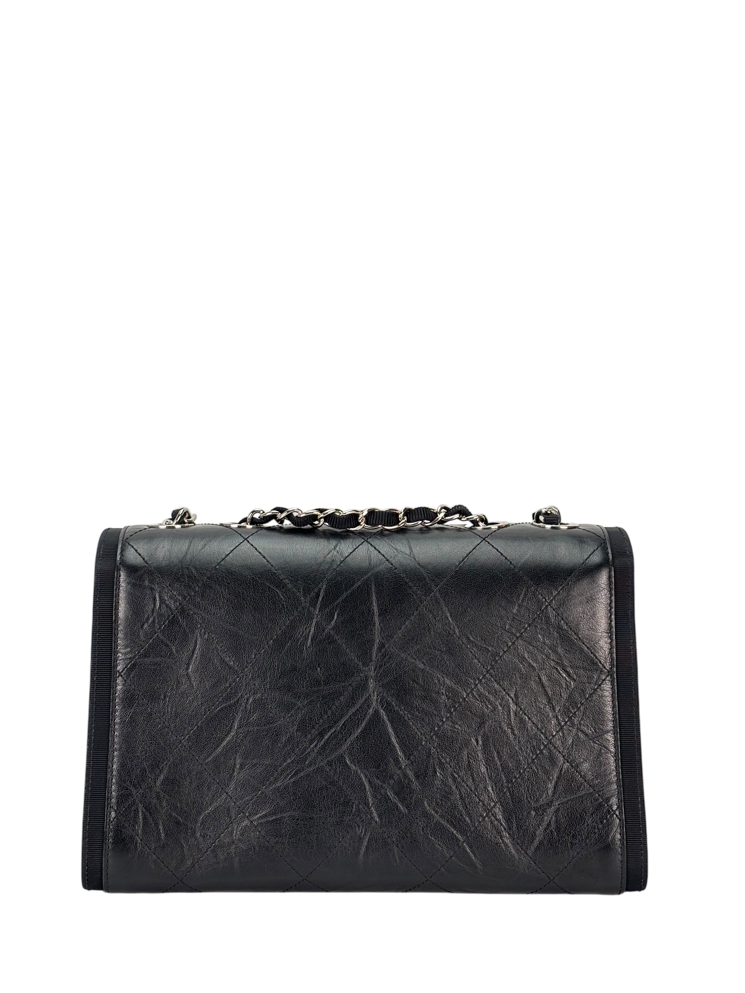 CHANEL - Black Calfskin Crumpled Calfskin Flap Bag 