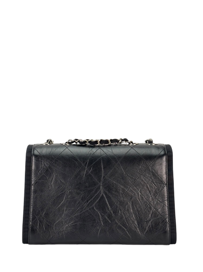 CHANEL - Black Calfskin Crumpled Calfskin Flap Bag 