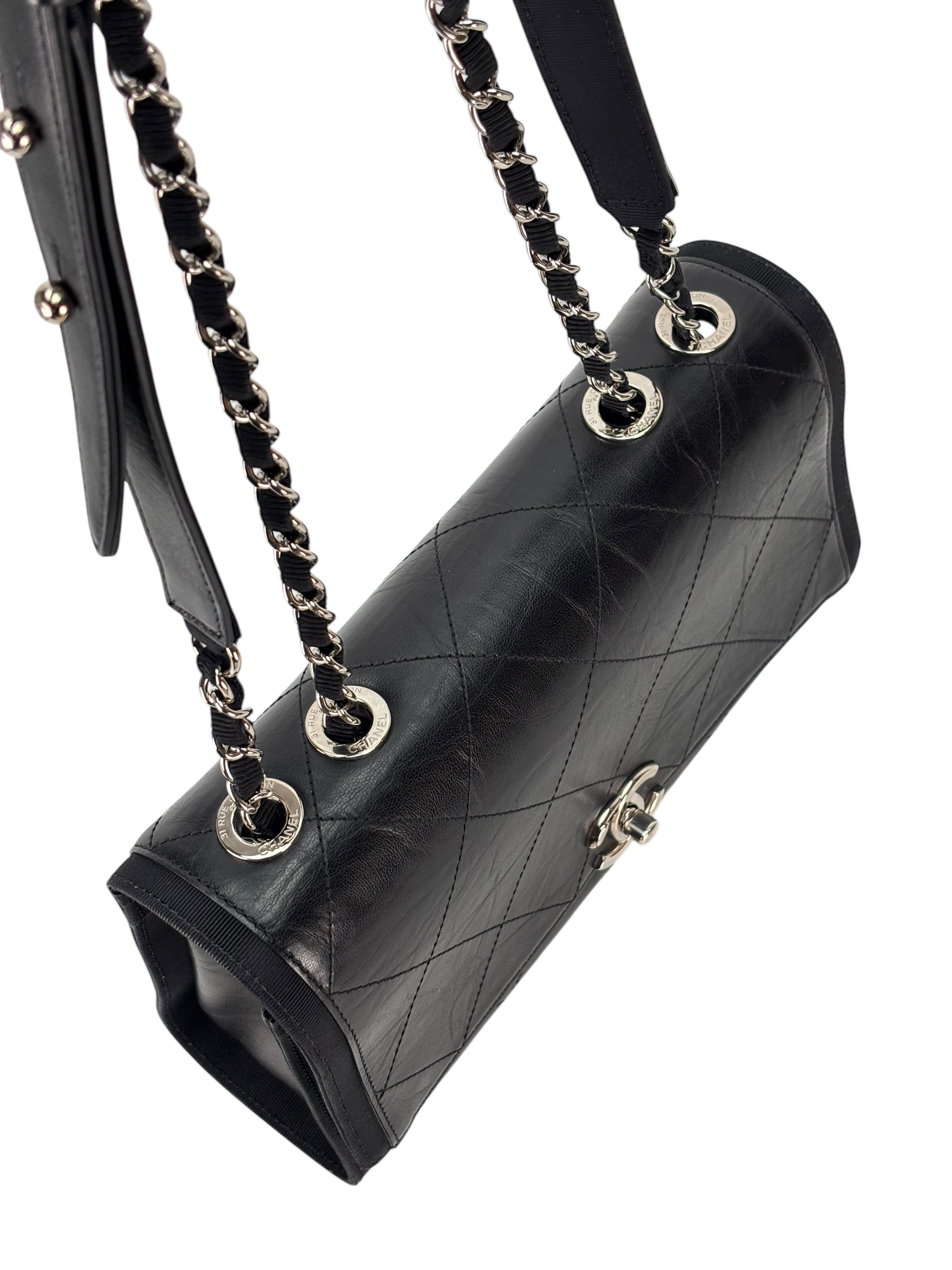 CHANEL - Black Calfskin Crumpled Calfskin Flap Bag 