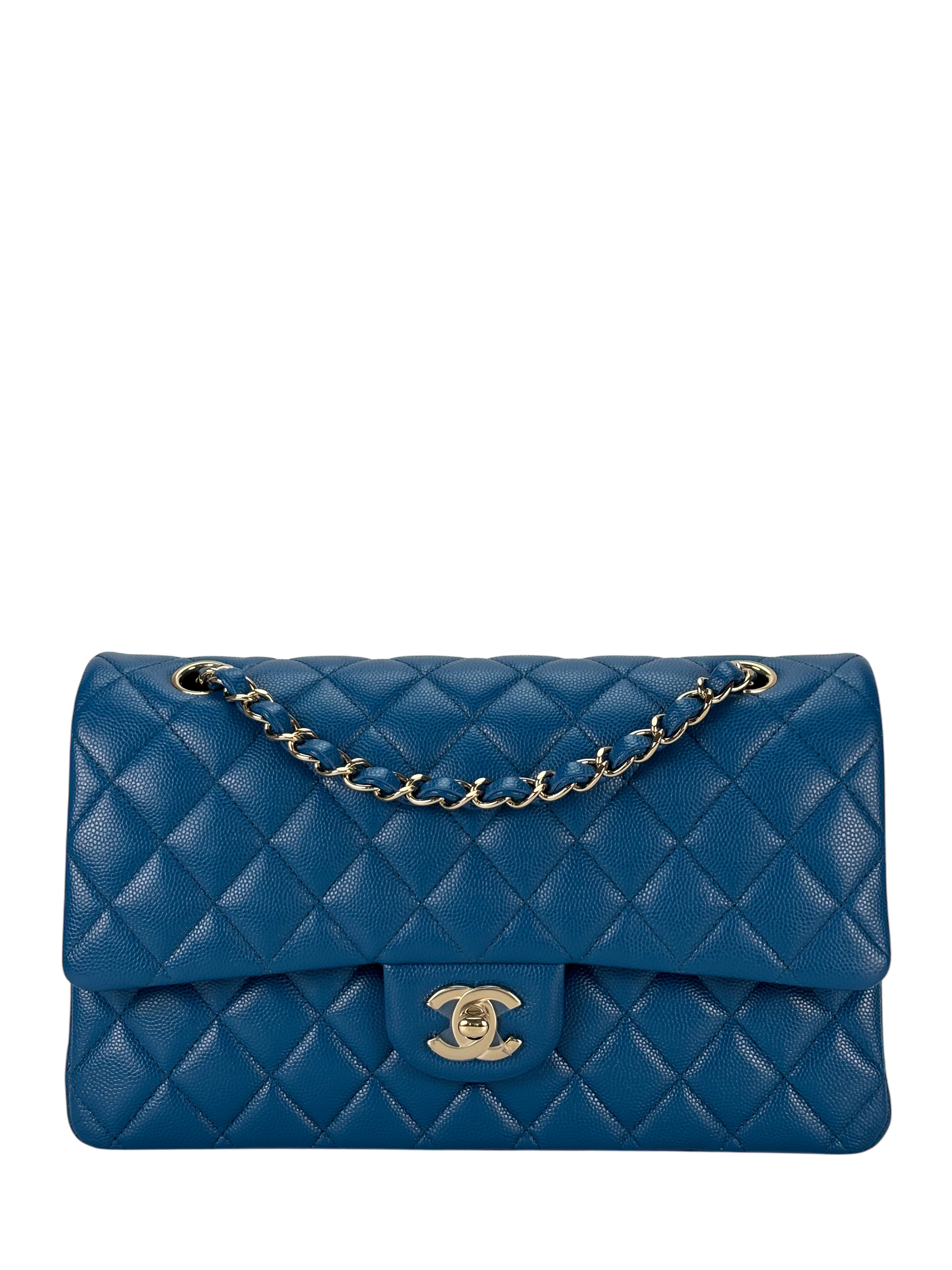 CHANEL - Medium Classic Double Flap Bag Blue Caviar Gold Hardware (CF25) 