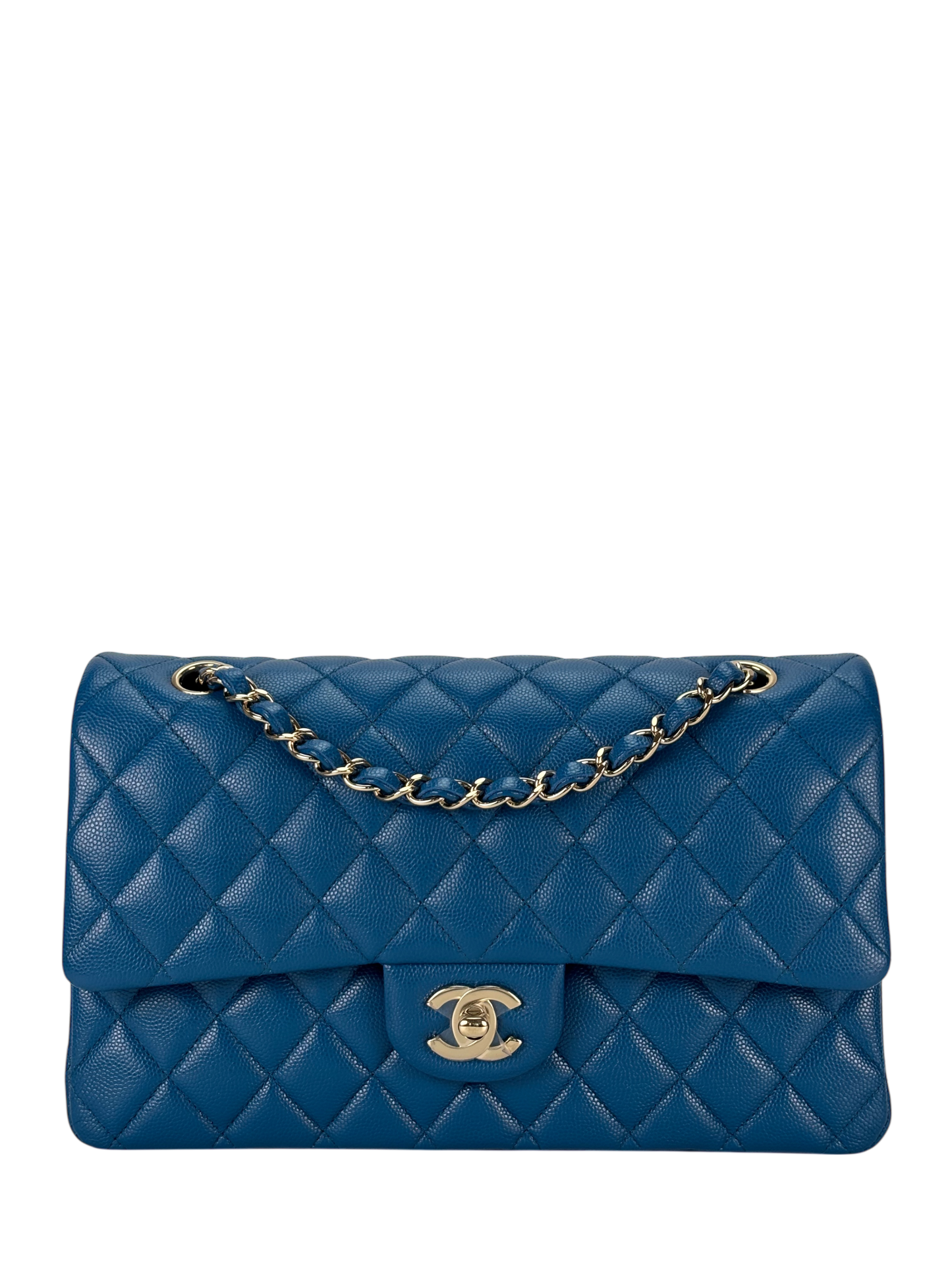 CHANEL - Medium Classic Double Flap Bag Blue Caviar Gold Hardware (CF25)