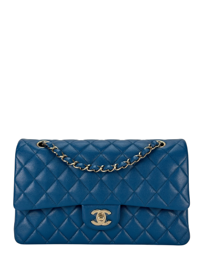 CHANEL - Medium Classic Double Flap Bag Blue Caviar Gold Hardware (CF25) 