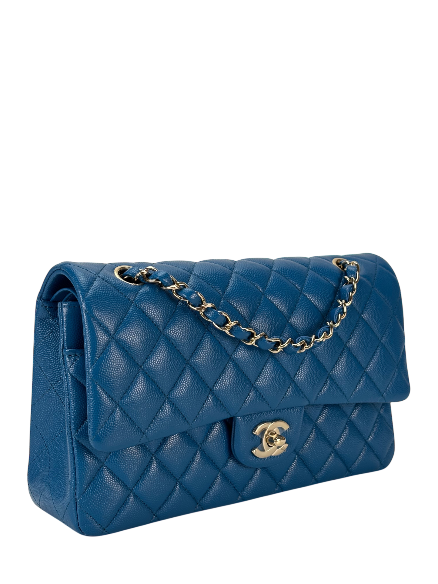 CHANEL - Medium Classic Double Flap Bag Blue Caviar Gold Hardware (CF25)