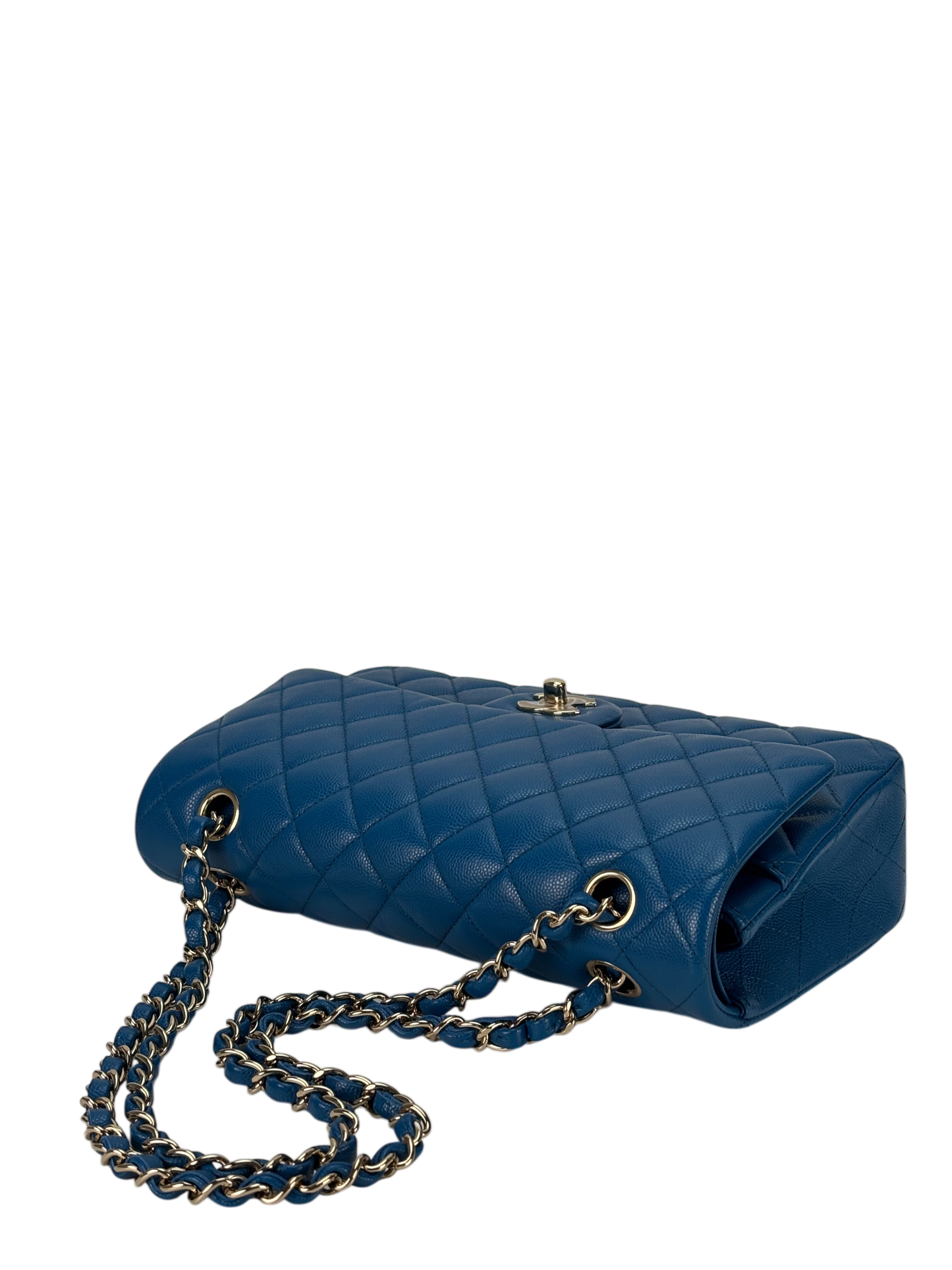 CHANEL - Medium Classic Double Flap Bag Blue Caviar Gold Hardware (CF25)