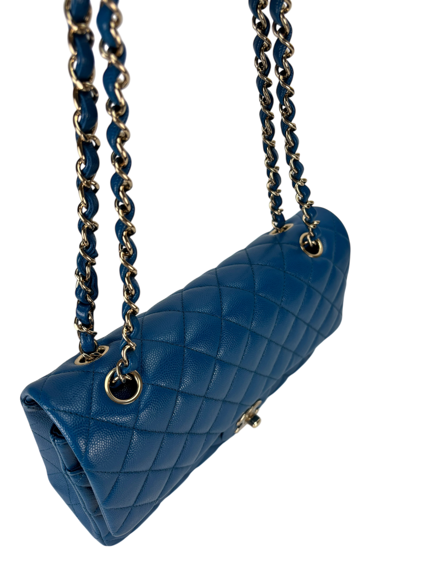 CHANEL - Medium Classic Double Flap Bag Blue Caviar Gold Hardware (CF25)