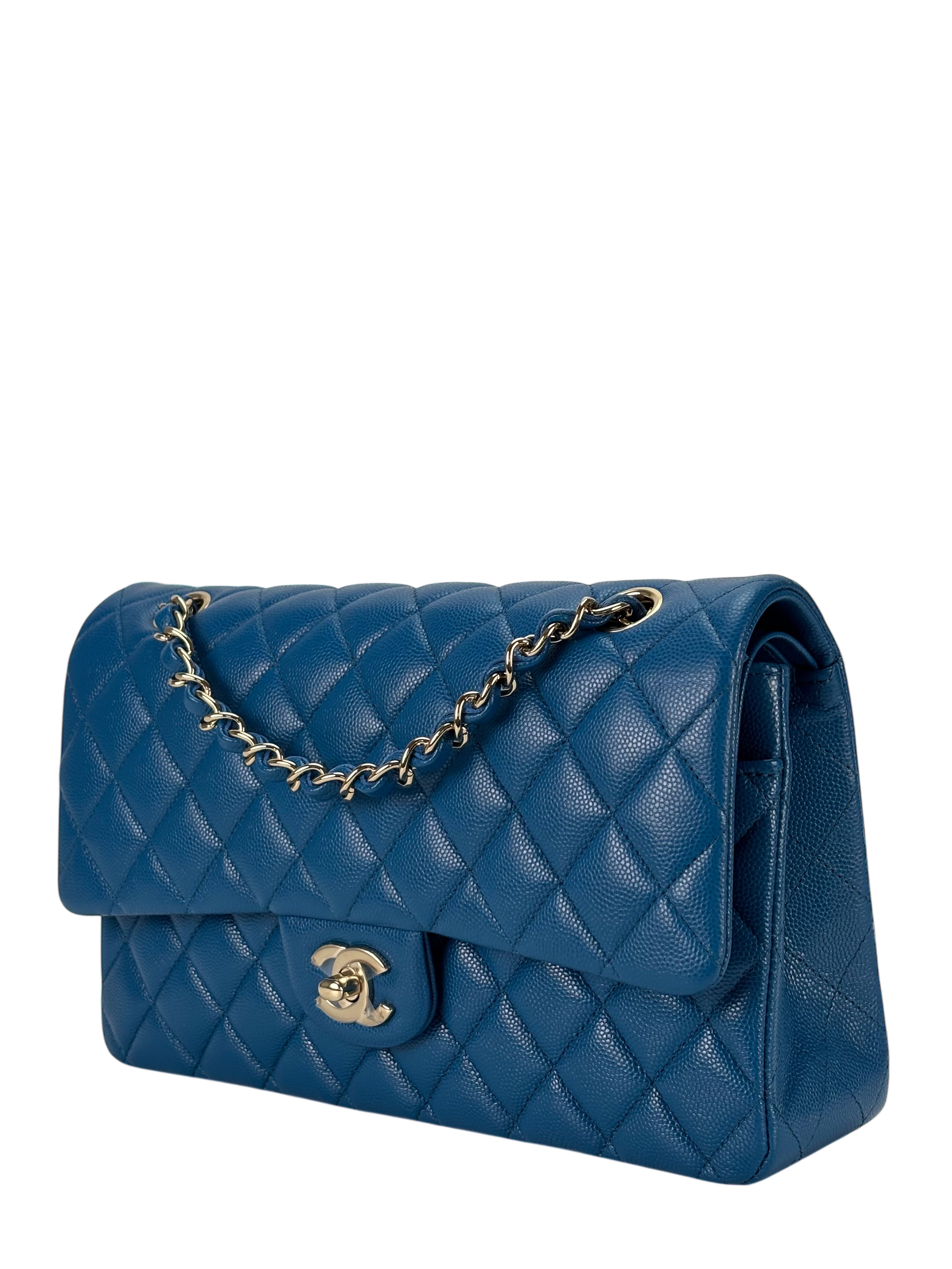 CHANEL - Medium Classic Double Flap Bag Blue Caviar Gold Hardware (CF25) 