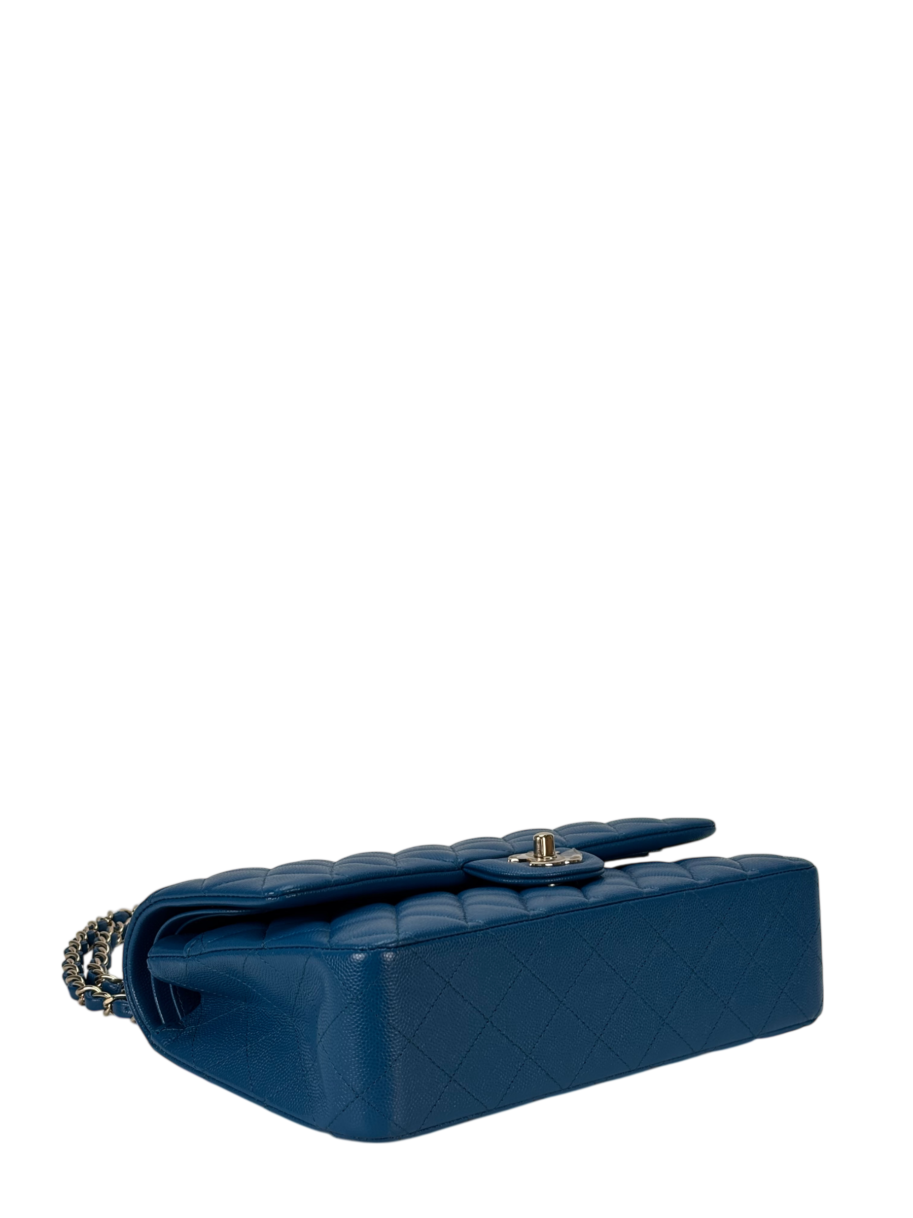 CHANEL - Medium Classic Double Flap Bag Blue Caviar Gold Hardware (CF25)